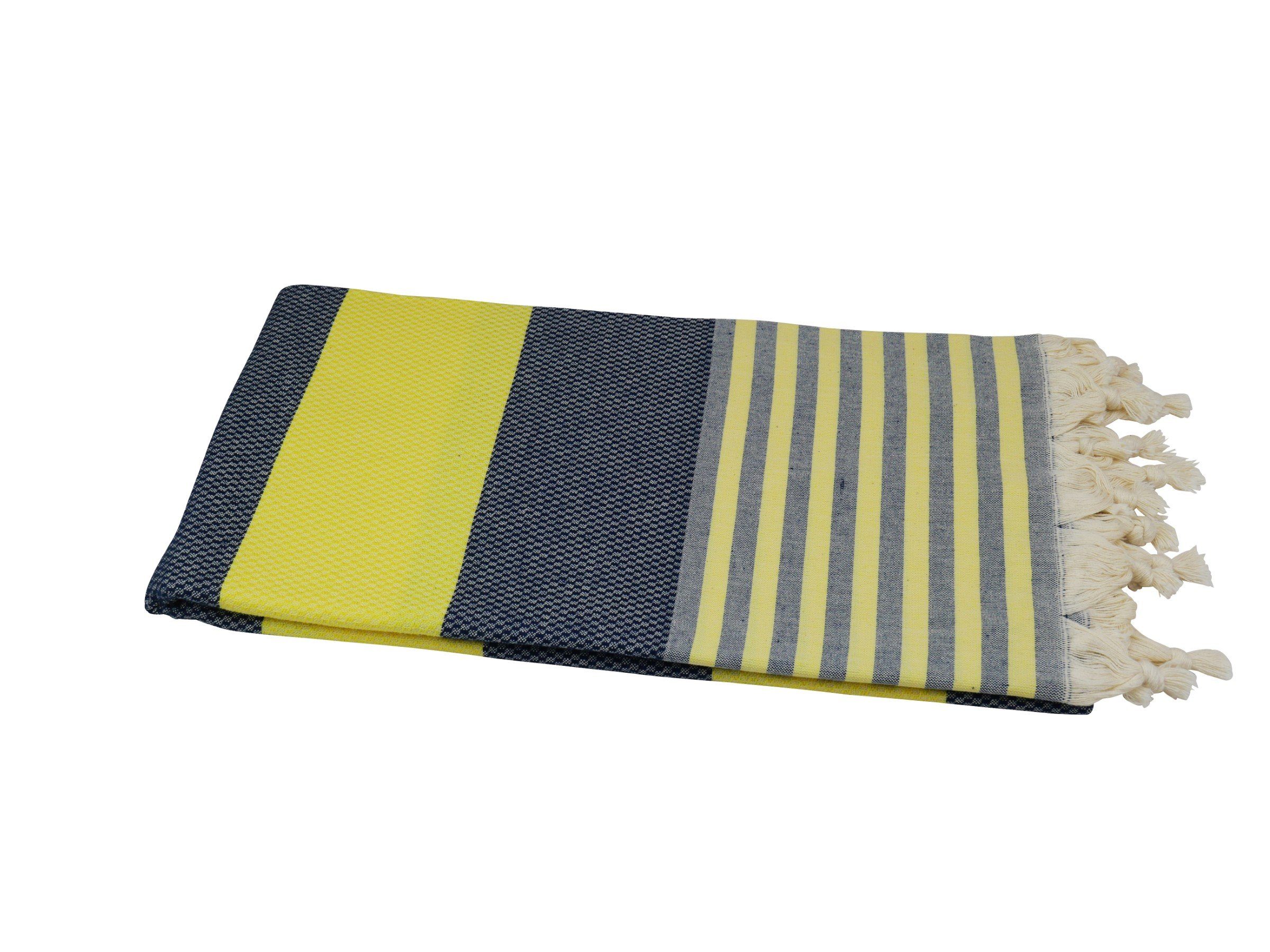 my Hamam Hamamtücher Baumwolle 95x170 Strukturwebung & mit gelb "Denizli", marineblau Hamamtuch (1-St), Streifen cm