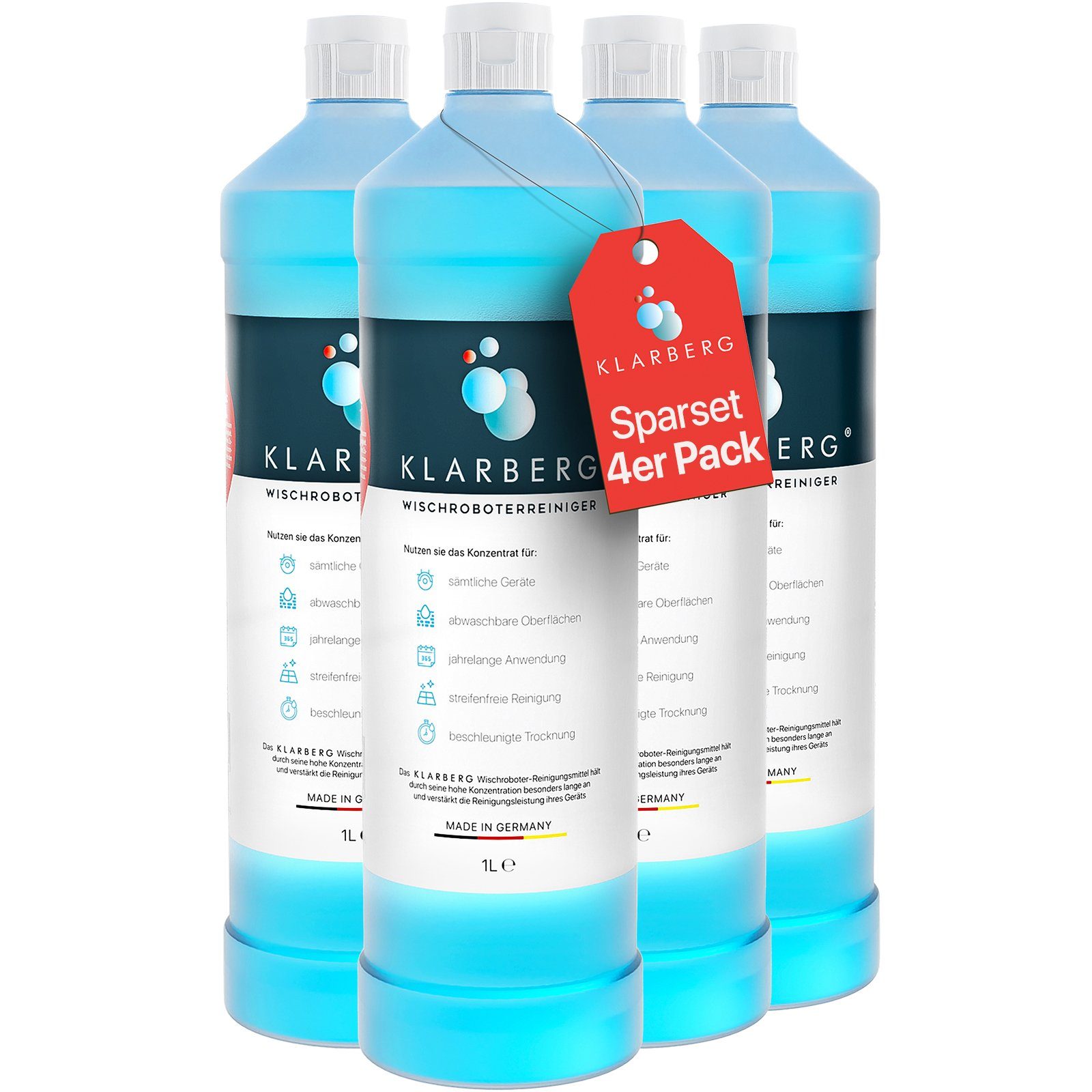 Klarberg Bodenreiniger Wischroboter Fussbodenreiniger (Spar-Set, [4-St. 3 Flaschen 332 Wischgänge bei Wassertank 600ml, 1332 Wischgänge bei 150ml)