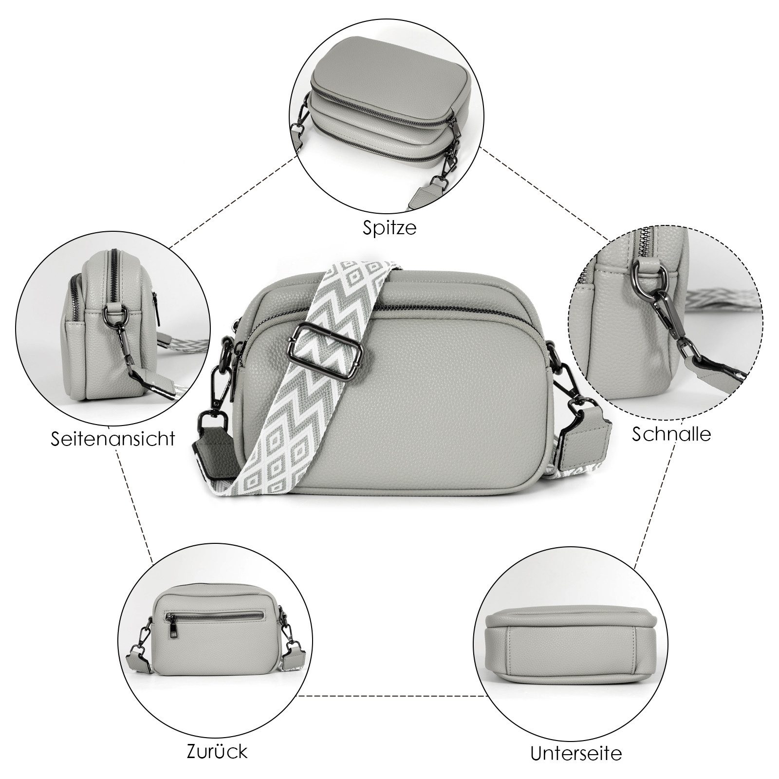 TAN.TOMI Umhängetasche Damen Handy Umhängetasche Kunstleder Crossbody Bag Damen (mit 3 fächern Handtasche mit Verstellbar Abnehmbar Schultergurt), Handytasche zum Umhängen, Moderne Handtasche Damen