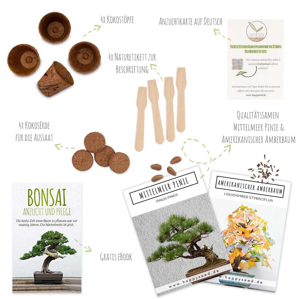 HappySeed Blumensamen Bonsai Anzuchtset inkl. eBook - Pflanzset mit Pinie + günstig online kaufen