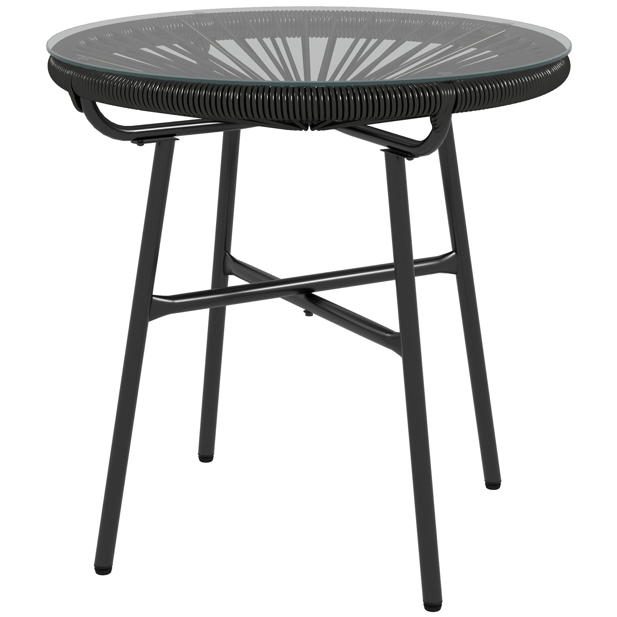 furnicato Gartentisch Rattan Beistelltisch 50x50x50 cm Schwarz im Boho-Stil