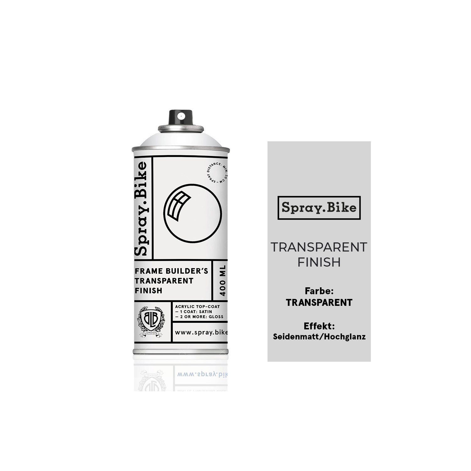 Spray.Bike Sprühflasche SPRAY.BIKE Fahrrad Lackspray - Vorbereiten & Vollenden Kollektion Transparent Finish (Klarlack - glänzend), UV-resistent, wetterfest