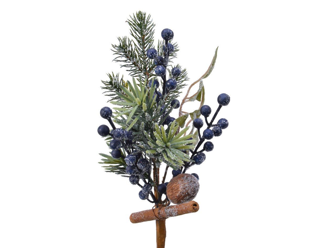 Kunstzweig, Kaemingk, Tannenzweige künstlich 30cm mit blauen Beeren