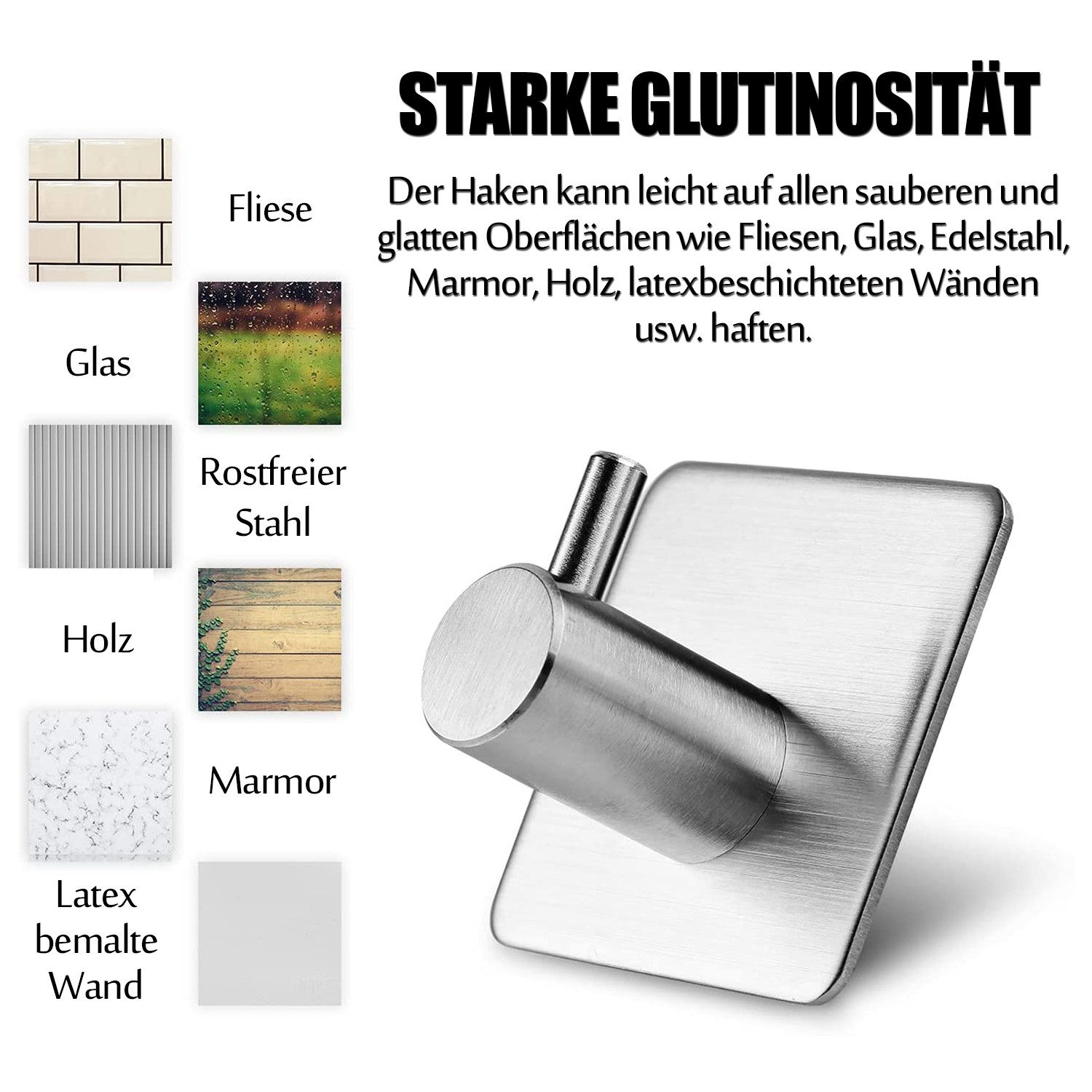 TUWENA Handtuchhaken 4 Stück Klebehaken Handtuchhalter Wandhaken Ohne Bohren aus Edelstahl, (4-St), Ideal für Hotel Küche Büro, als praktische Klebehaken