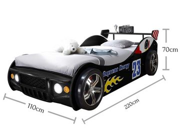 möbelando Autobett Letta, Autobett mit LED-Beleuchtung 90 x 200 cm - Aufregendes Auto Kinderbett für kleine Rennfahrer in Schwarz - 105 x 60 x 225 cm (B/H/T)