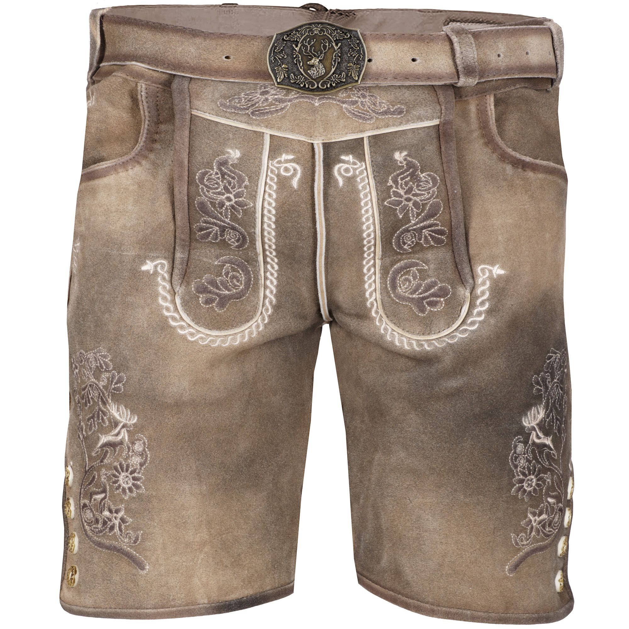 Falkenrieder Trachtenlederhose mit Gürtel - 100% Rindsleder - Bayerische Lederhose Herren Kurz - Wien Handgemacht aus echtem Wildbockleder - Für Dein Oktoberfest Outfit