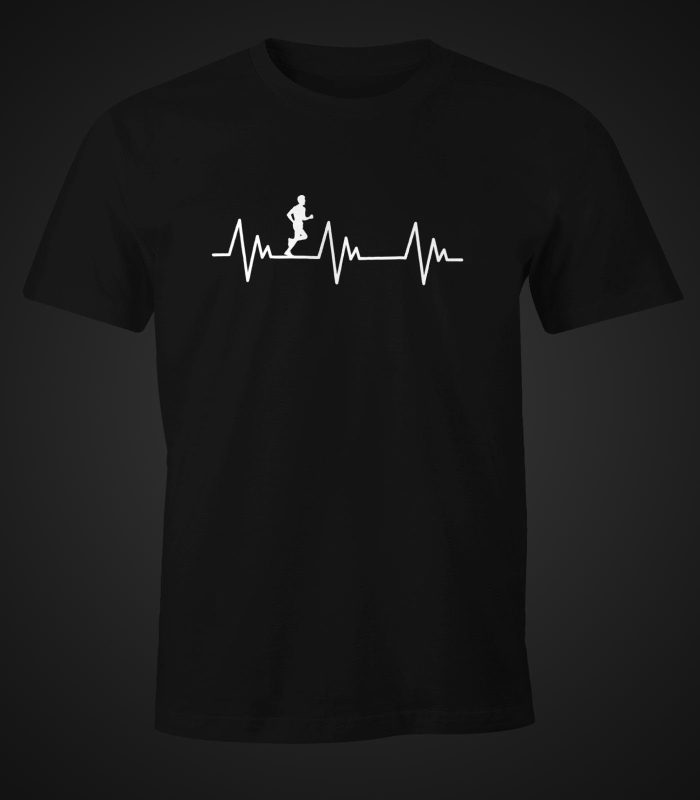 Print-Shirt Laufen MoonWorks Joggen Print Herzschlag T-Shirt mit Moonworks® Heartbeat Fun-Shirt Herren