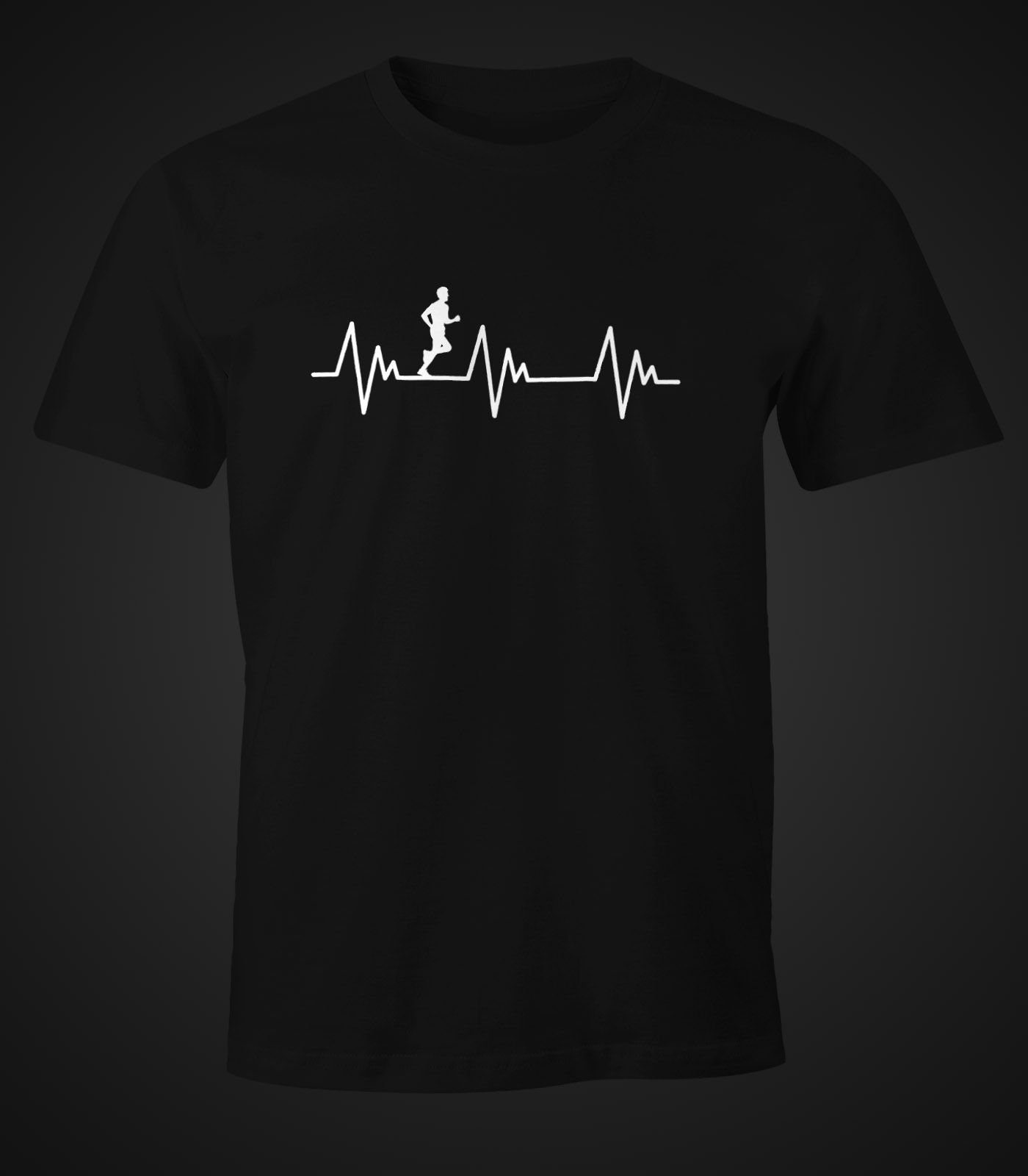 MoonWorks Print-Shirt Herren T-Shirt Heartbeat Herzschlag Laufen Joggen Fun-Shirt mit Print