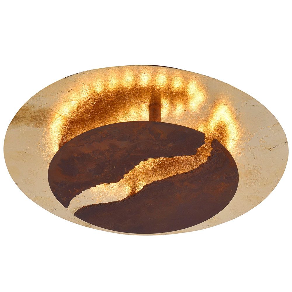 Paul Neuhaus LED Deckenleuchte, LED-Leuchtmittel fest verbaut, Warmweiß, LED Deckenleuchte Blattgold rost Wohnzimmerlampe rund dimmbar Retro