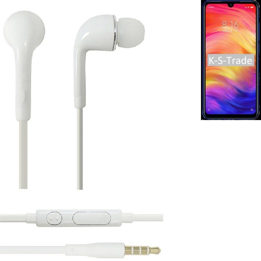 K-S-Trade für Xiaomi Redmi Note 7 Pro In-Ear-Kopfhörer (Kopfhörer Headset mit Mikrofon u Lautstärkeregler weiß 3,5mm)