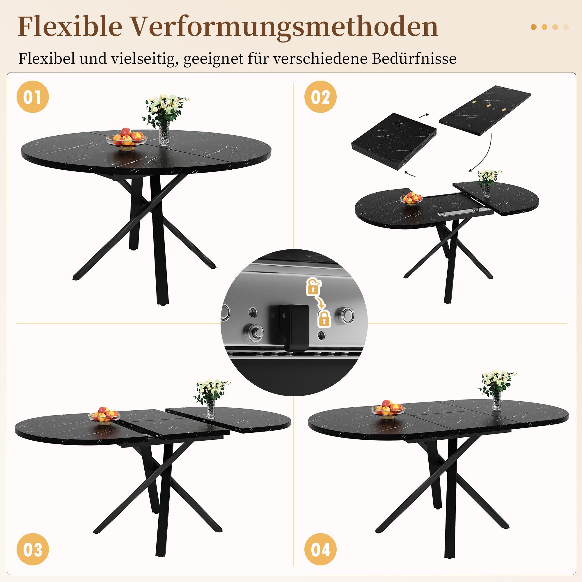 REDOM Esstisch 5-teilige Esstisch-Garnitur (Moderner, ergonomischer Tisch für 4-6 Personen., 5-St., Tisch Größe:100(140)x100x75.5cm Stuhl Größe:44*41*86 cm)