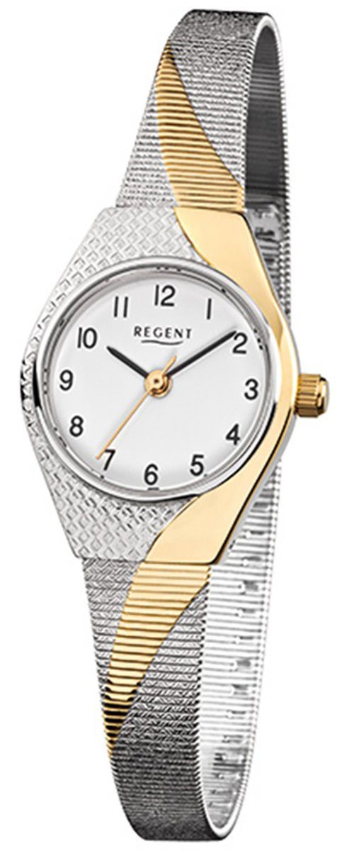 Regent Quarzuhr Regent Damen-Armbanduhr silber gold Analog, Damen Armbanduhr oval, klein (ca. 23x30mm), Edelstahl, ionenplattiert