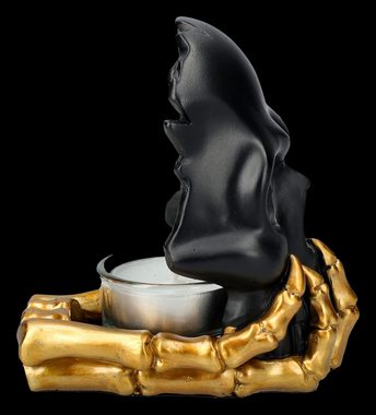 Figuren Shop GmbH Teelichthalter Teelichthalter - Totenkopf schwarz-gold - Gothic Kerzenhalter Dekorati