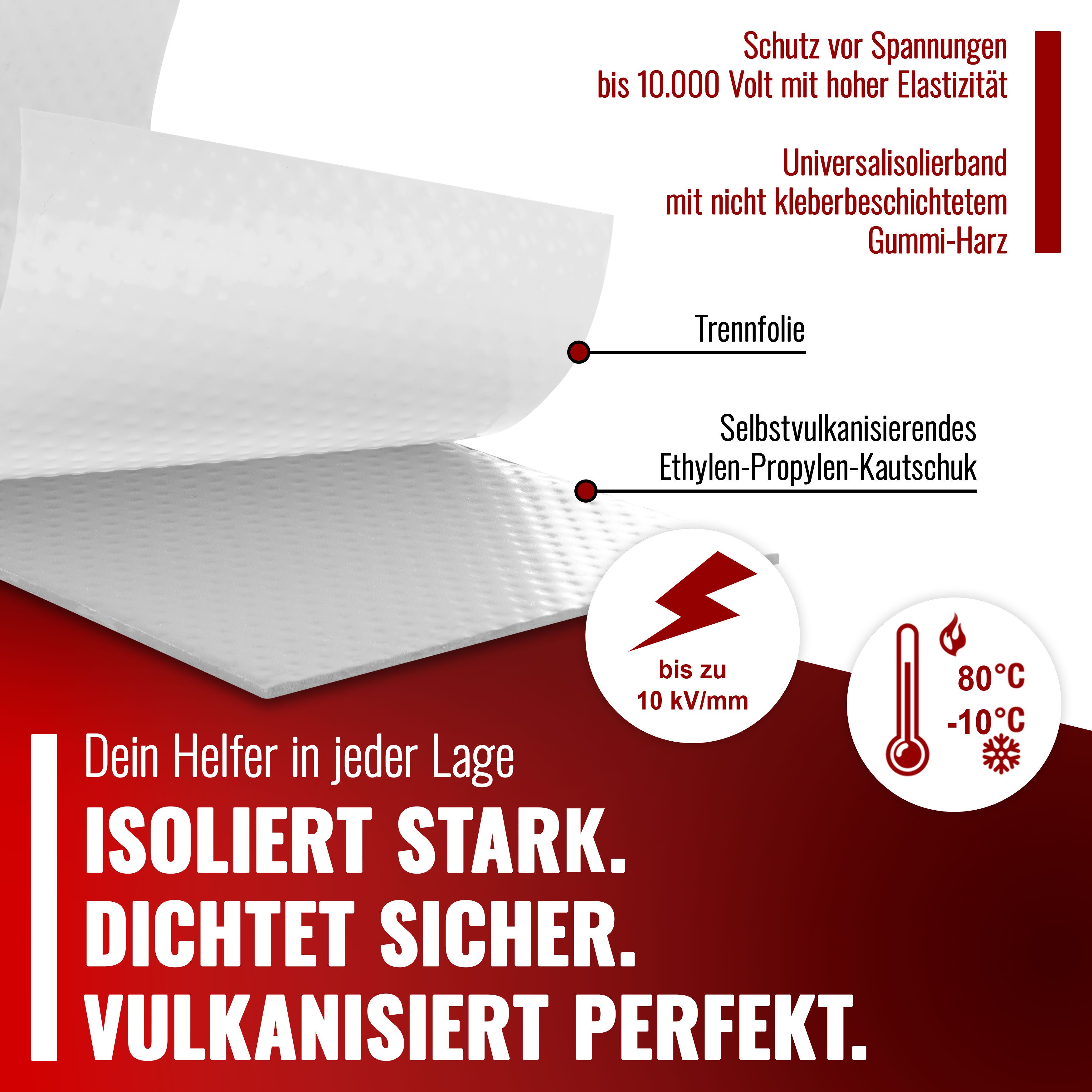 Poppstar Isolierband Selbstverschweißendes Isolierband, 10m x 19mm x 0,76mm, weiß