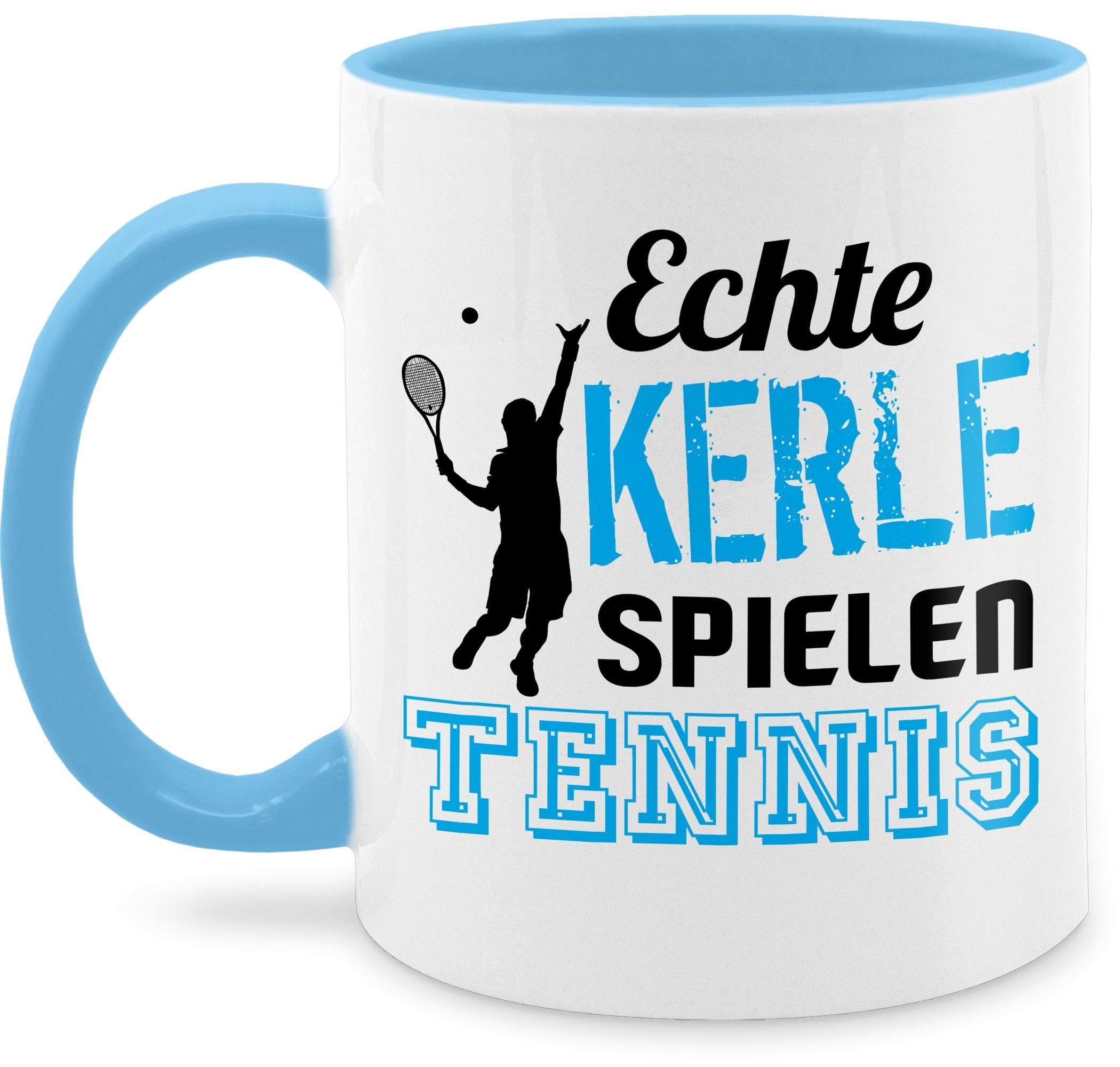 Echte Tasse schwarz, Statement Sprüche 2 spielen Shirtracer Tennis Hellblau Keramik, Kerle