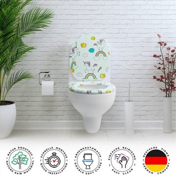 Sanfino WC-Sitz "Unicorns" Premium Toilettendeckel mit Absenkautomatik aus Holz, mit schönem Einhorn-Motiv, hohem Sitzkomfort, einfache Montage