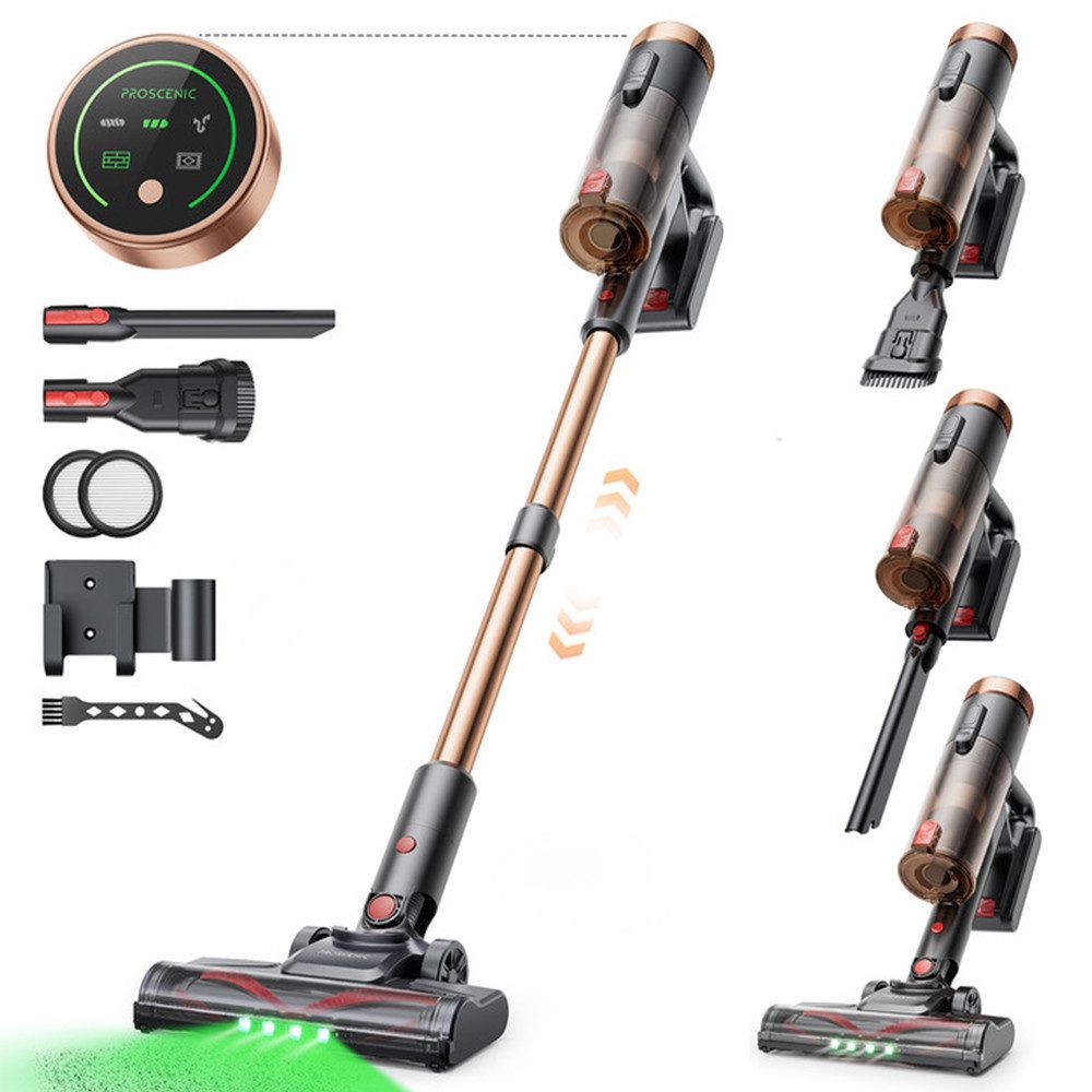 Proscenic Ручные пылесосы P11 Ultra Kabelloser Пылесосы, 40kPa Absaugung, 40min Laufzeit, Tangle-Free-Bürste, 4-Schicht-Filterung, grüne LED-Scheinwerfer