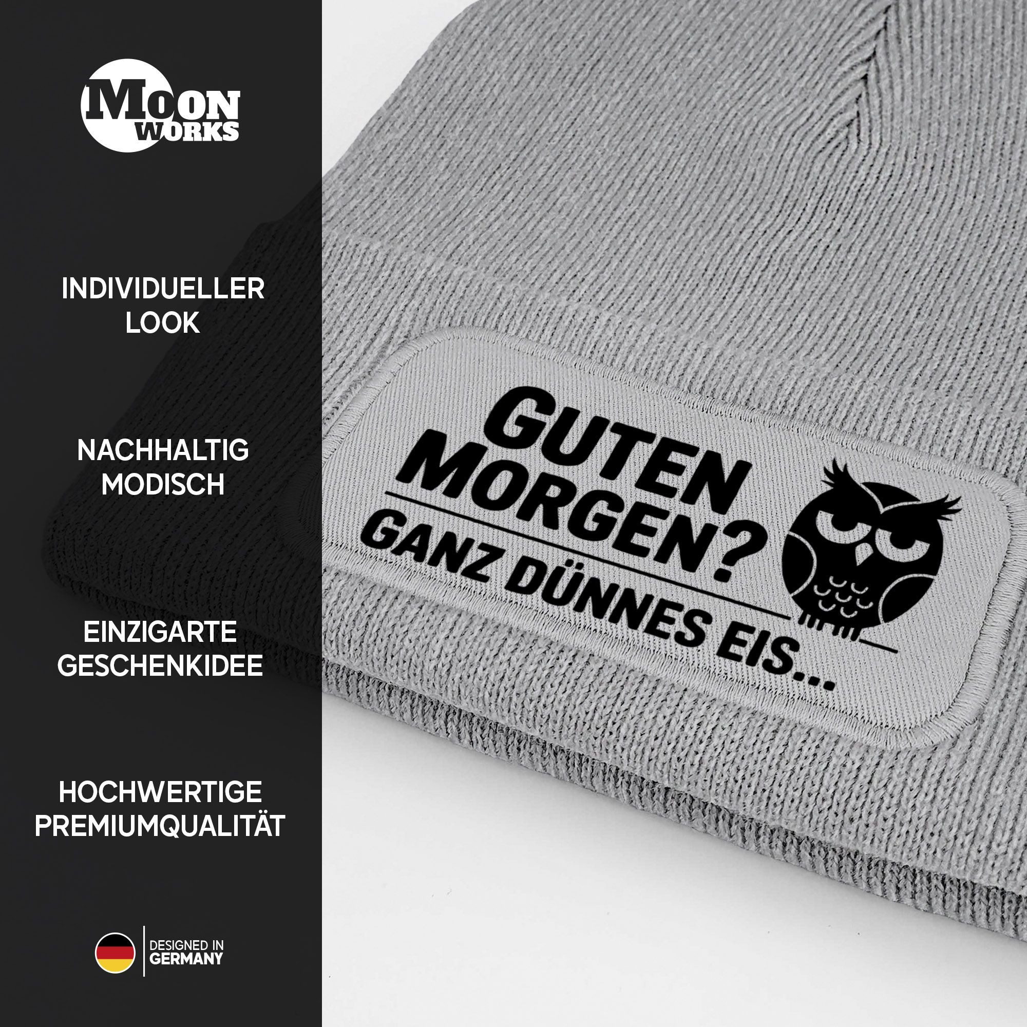 MoonWorks Strickmütze Damen Beanie Spruch Morgenmuffel Geschenkidee Strickmütze mit Spruch