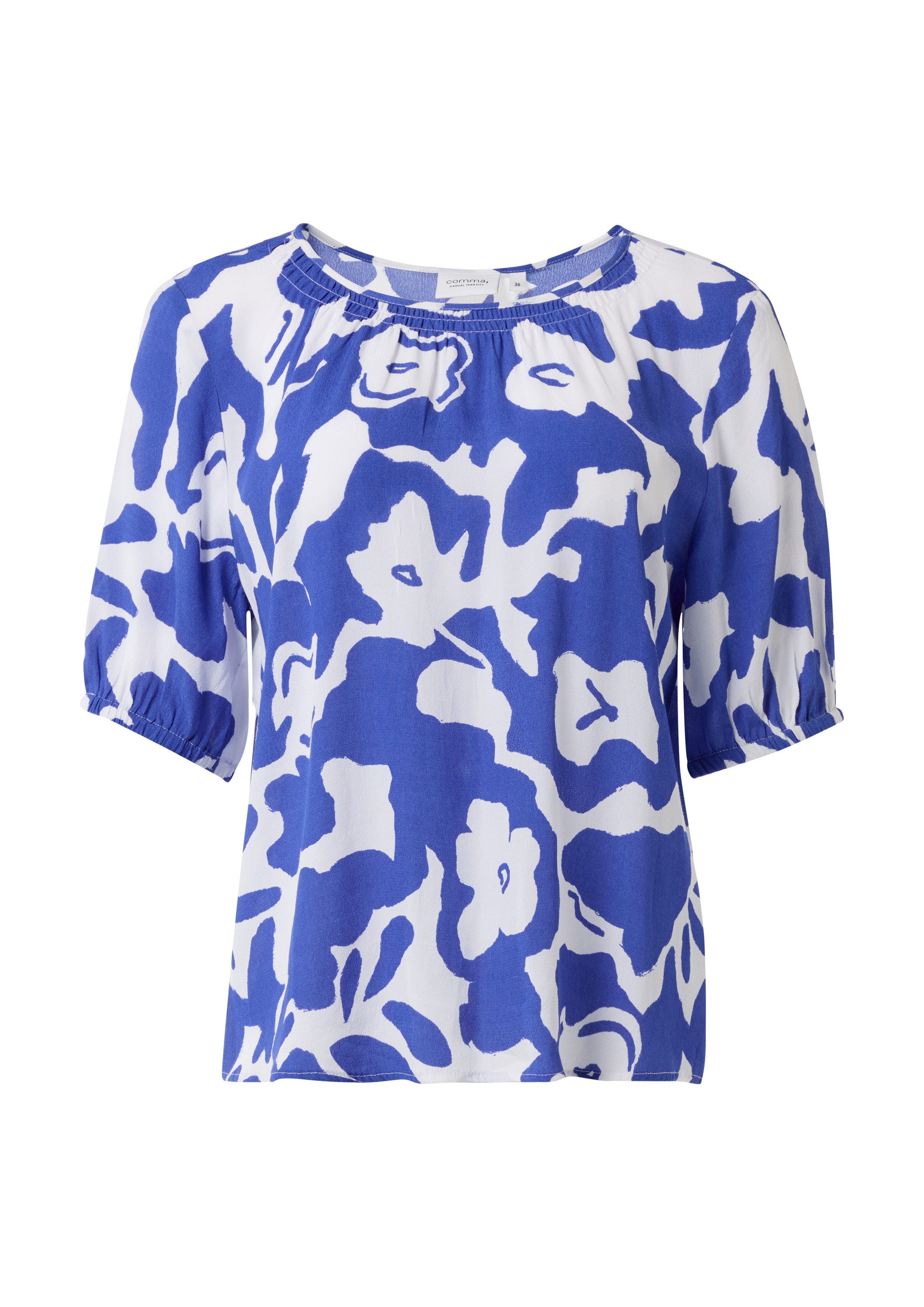 comma Kurzarmbluse Bluse Gemusterte Kurzarmbluse