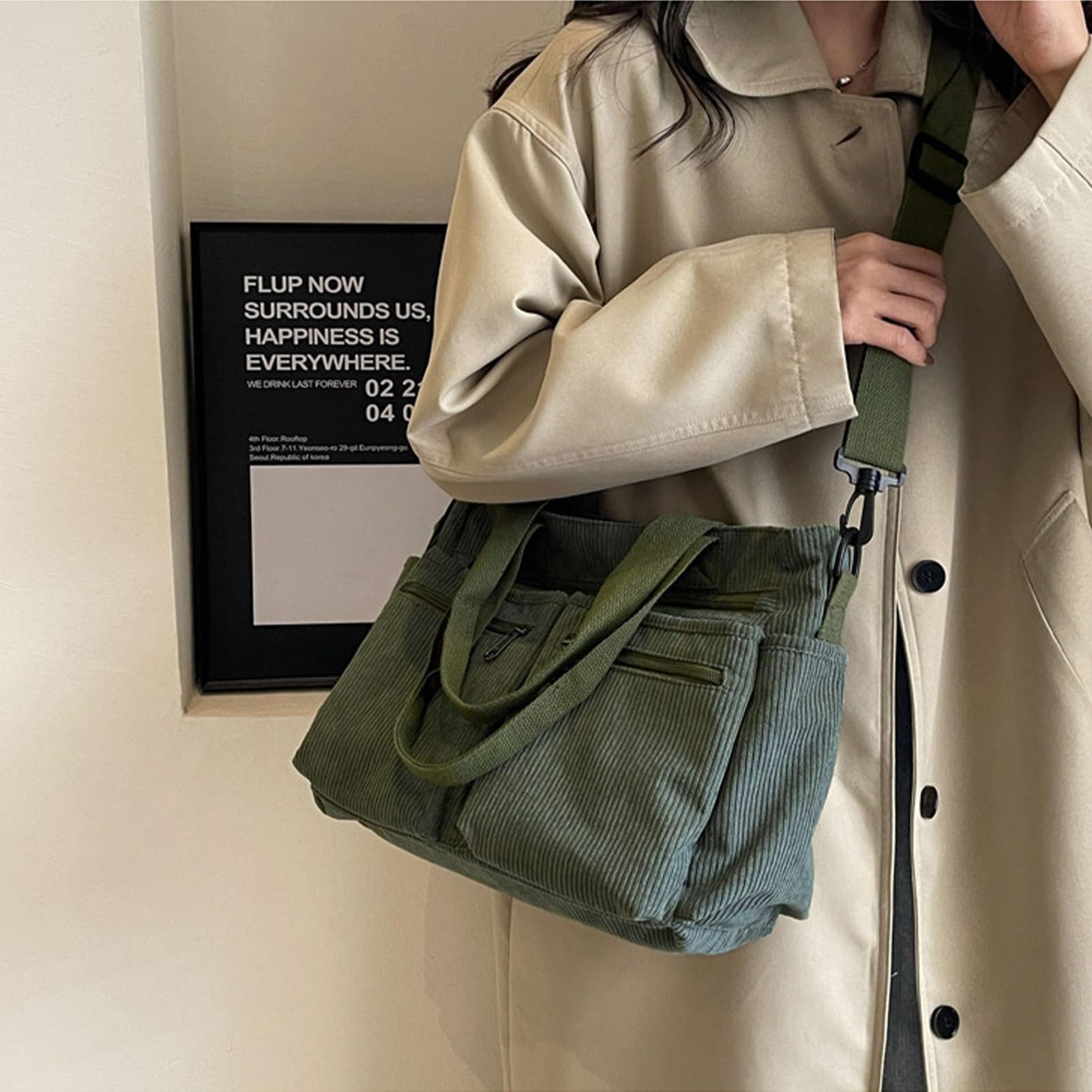 nsihing Schultertasche Cordtasche für Damen, große Tragetasche, Kuriertasche, mehrere Taschen, Handtasche für Arbeit, Schule, Reisen – Bild 2 von 5