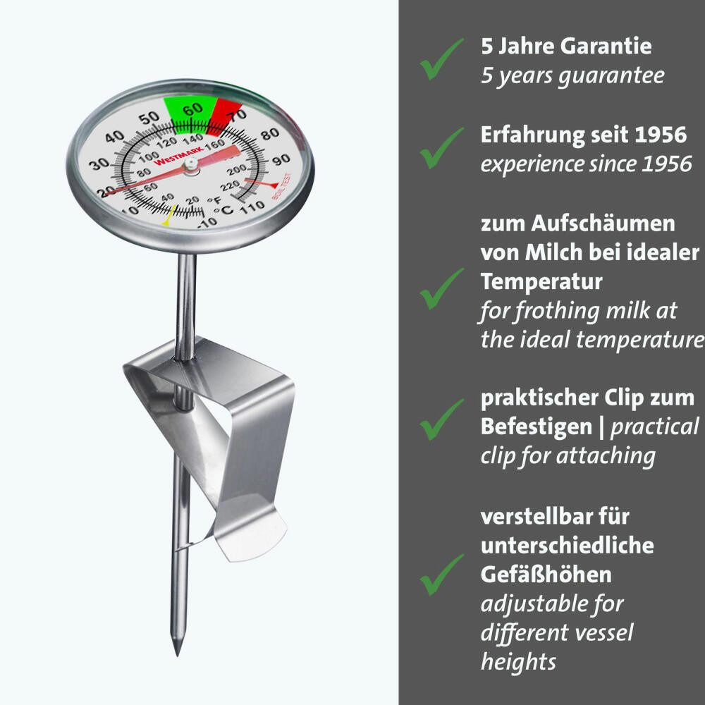 WESTMARK Kochthermometer /Milch-Thermometer, zum optimalen Aufschäumen von Milch, Barista-Therm