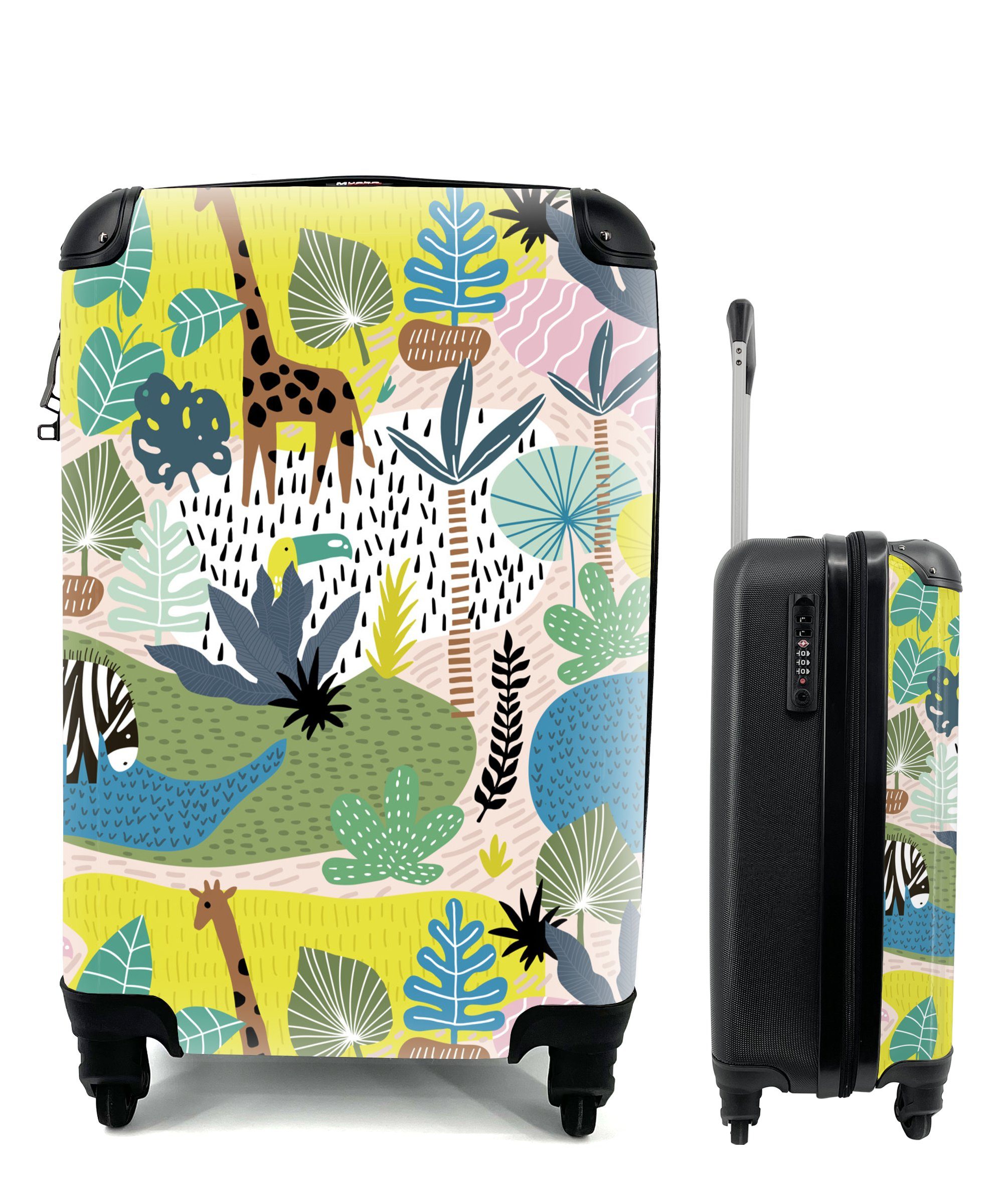 MuchoWow Handgepäckkoffer mit Tiere Muster Ferien, Trolley, Handgepäck Reisekoffer Dschungel 4 Pflanzen, - - - für Rollen, rollen, Reisetasche
