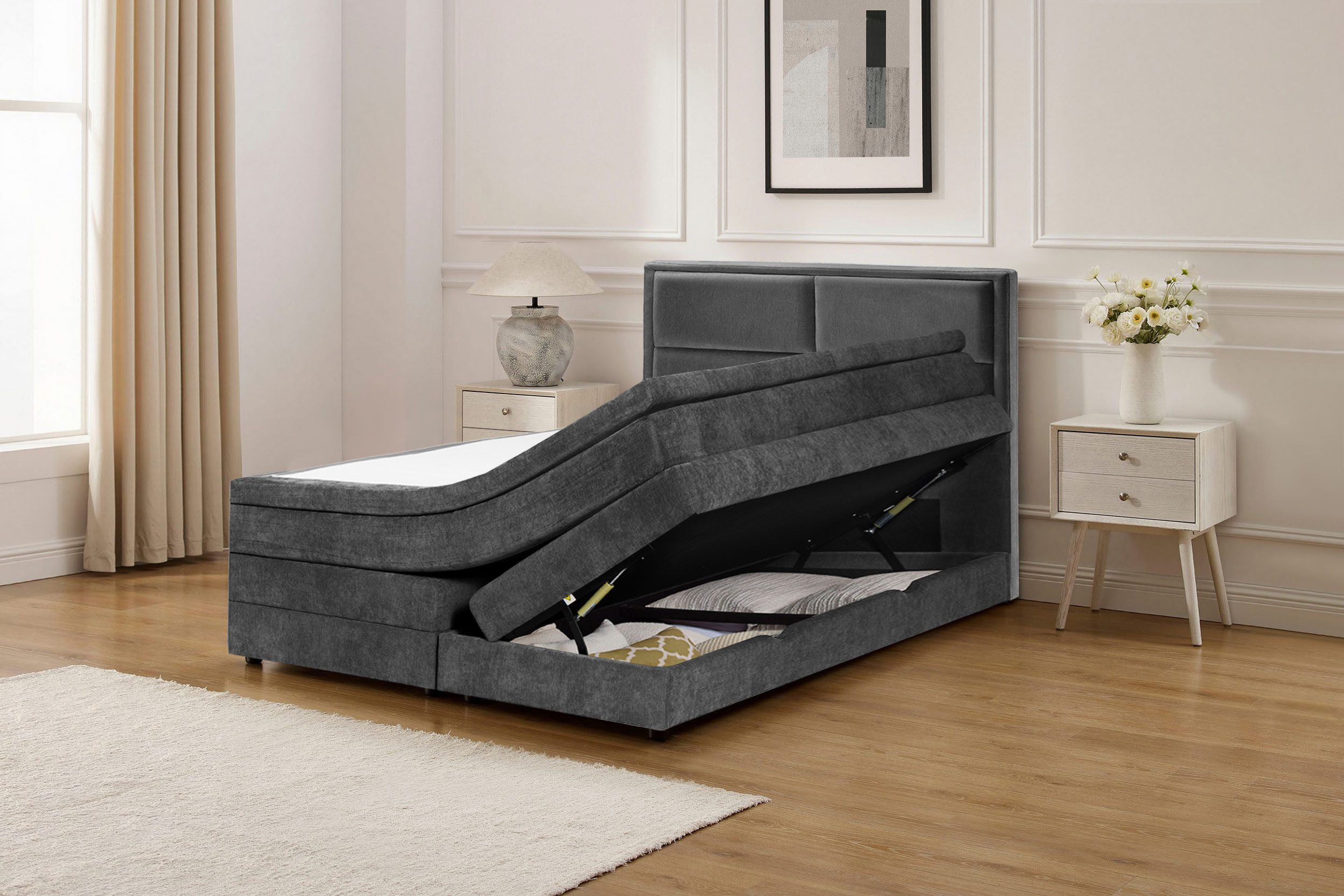 OTTO home Boxspringbett FYNNA in den Breiten 140 & 180cm erhältlich, inkl. Bettkasten, inkl. Topper, erhältlich in verschiedenen Farben