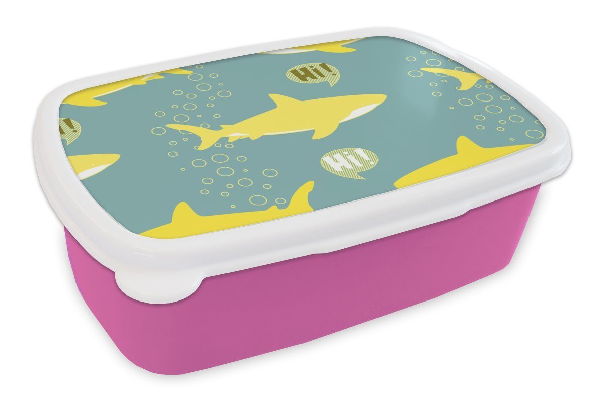 MuchoWow Lunchbox Hai - Cartoon - Muster - Teenager, Kunststoff, (2-tlg), Brotbox für Erwachsene, Brotdose Kinder, Snackbox, Mädchen, Kunststoff rosa