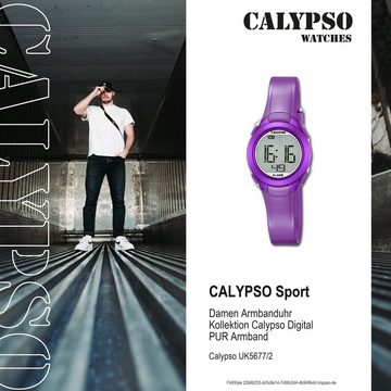 CALYPSO WATCHES Digitaluhr Calypso Damen Uhr K5677/2 Kunststoffband, Damen Armbanduhr rund, PURarmband lila, Sport
