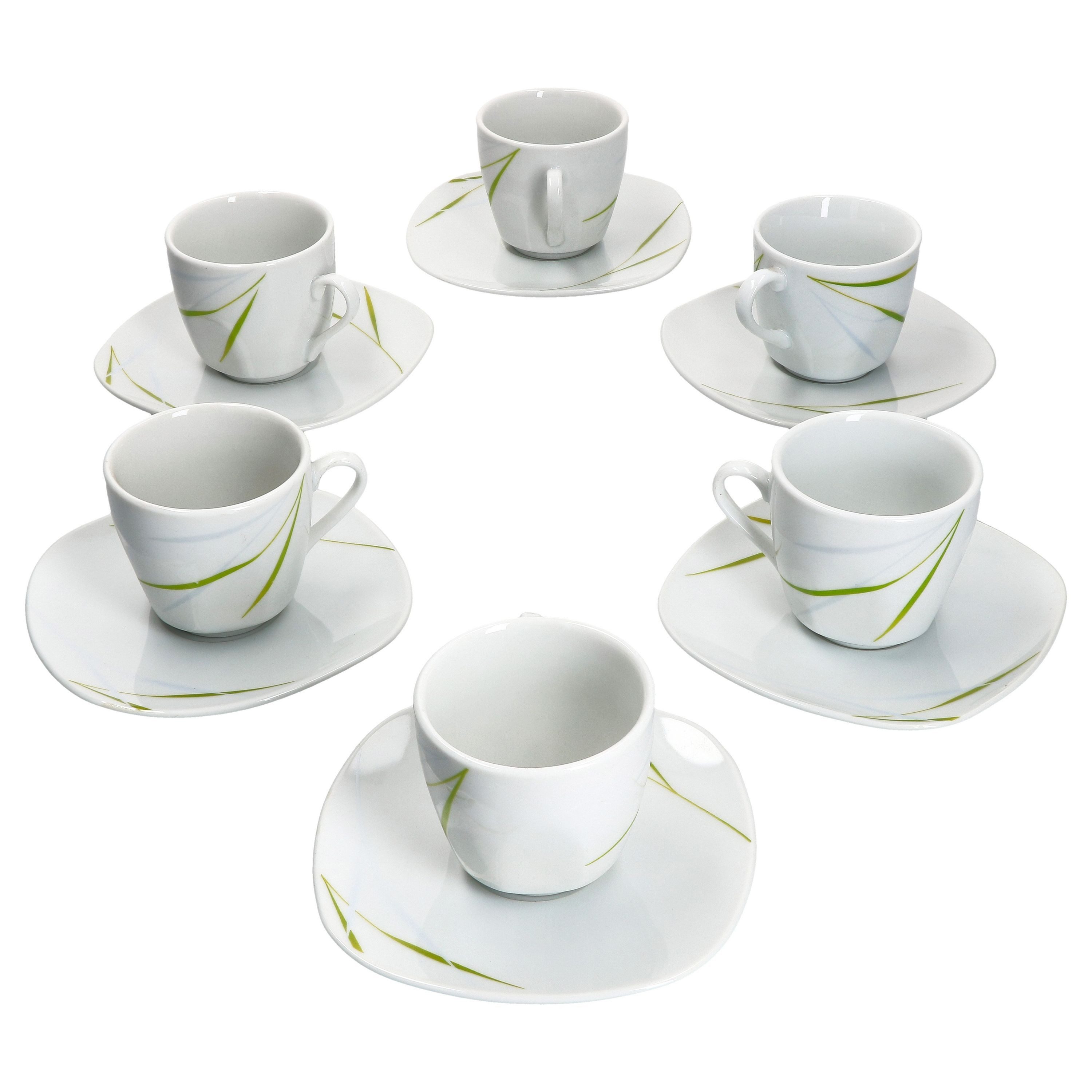 van Well Tasse 6er Set Espressotasse 10cl mit Espressountertasse 12,1cm Aviva, Porzellan