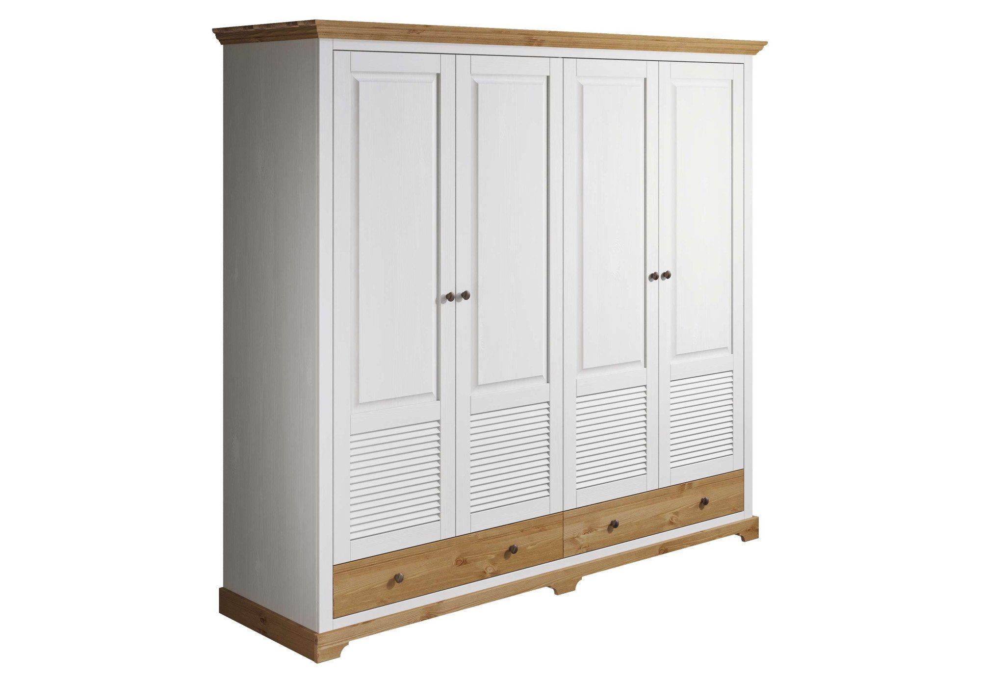 OTTO home Kleiderschrank Rauna, aus massiver Kiefer, 4-türig, mit Lamellen und Kassetten (B/H/T ca. 203/183/61) FSC® zertifiziertes Massivholz (Kiefer), robuste Qualität