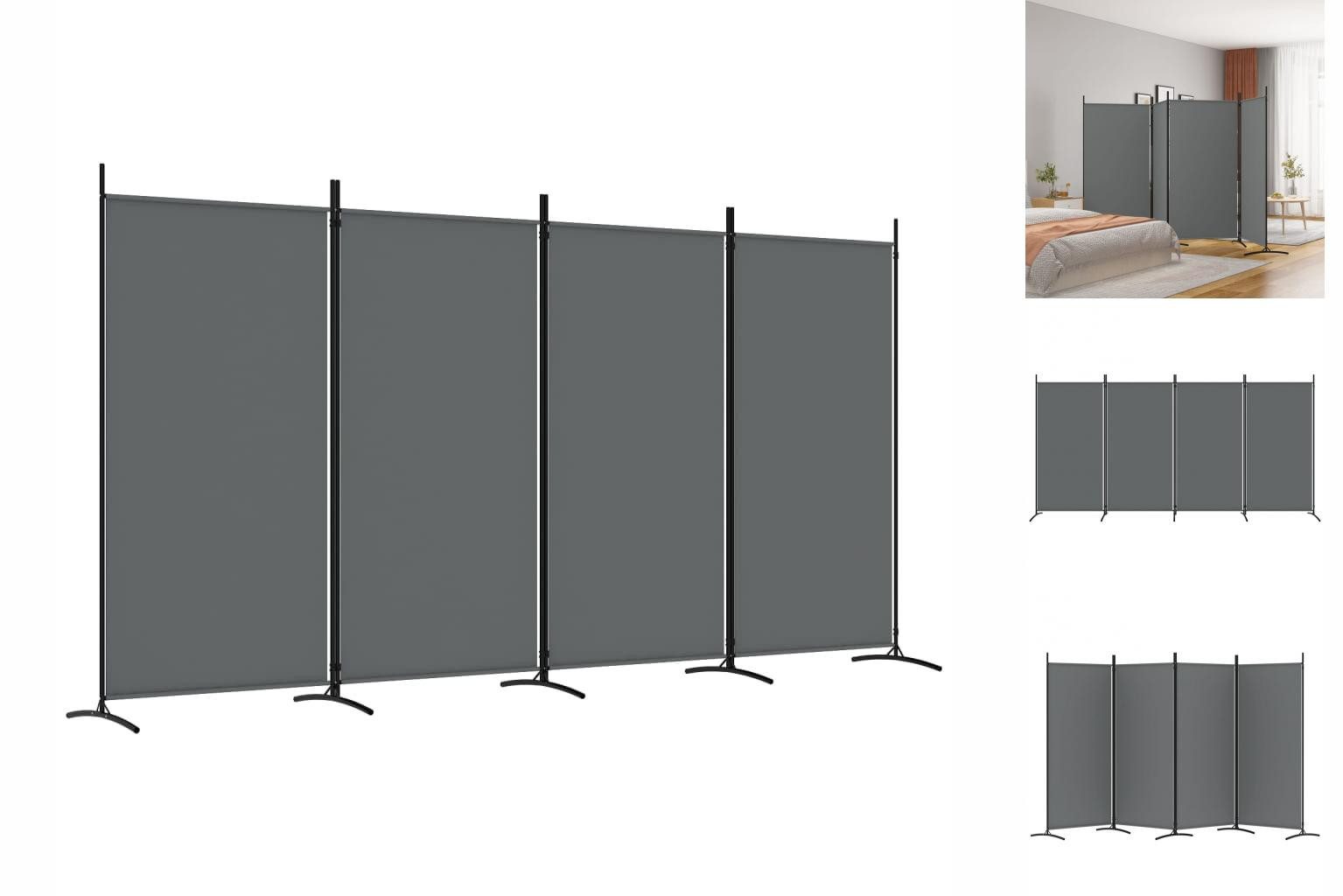 vidaXL Paravent 4-tlg Paravent Anthrazit 346x180 cm Stoff Spanische Wand Raumteiler