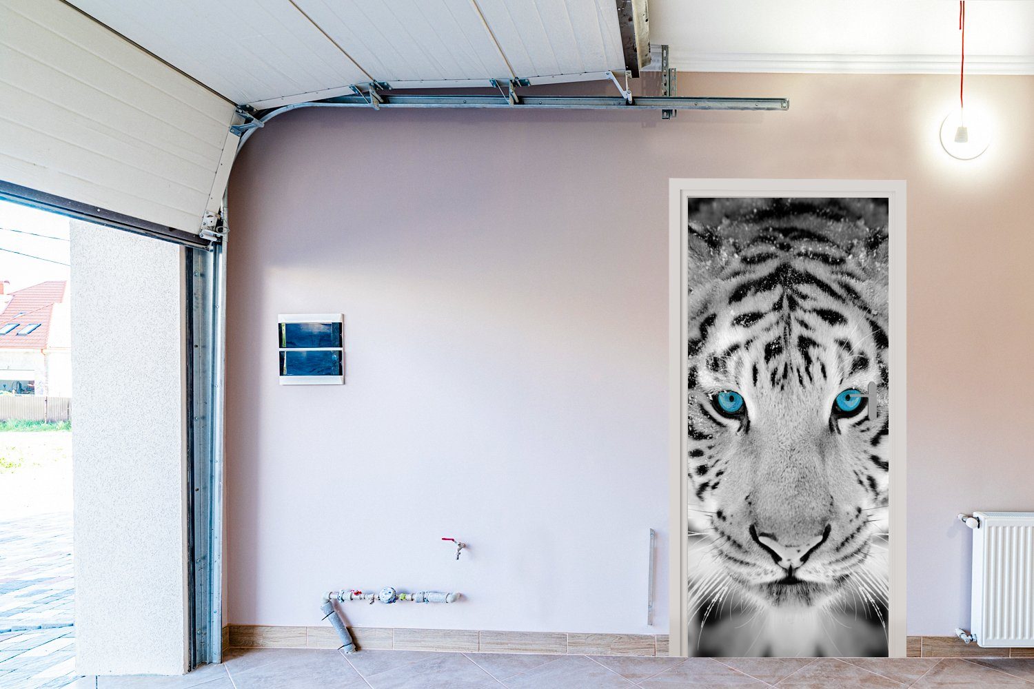 MuchoWow Türtapete Tiere (1 bedruckt, - weiß, Augen St), und Tür, 75x205 Matt, - für Türaufkleber, cm - Tiger Fototapete Blau - Schwarz