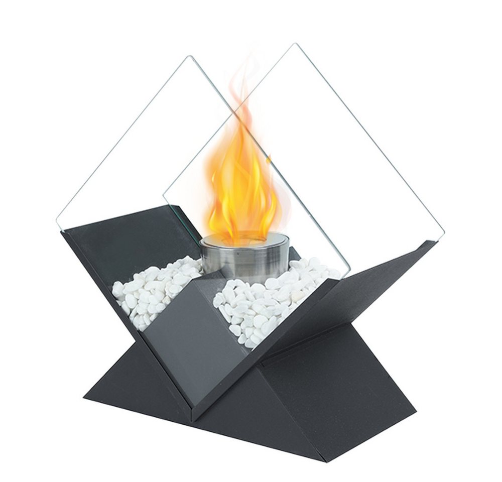 JHY DESIGN Feuerschale 37cm Hoch Tisch-Feuerschale Tisch-Kami Windlichter aus Metall und Glas, (1-St), für Innen und Außenbereich Schwarz