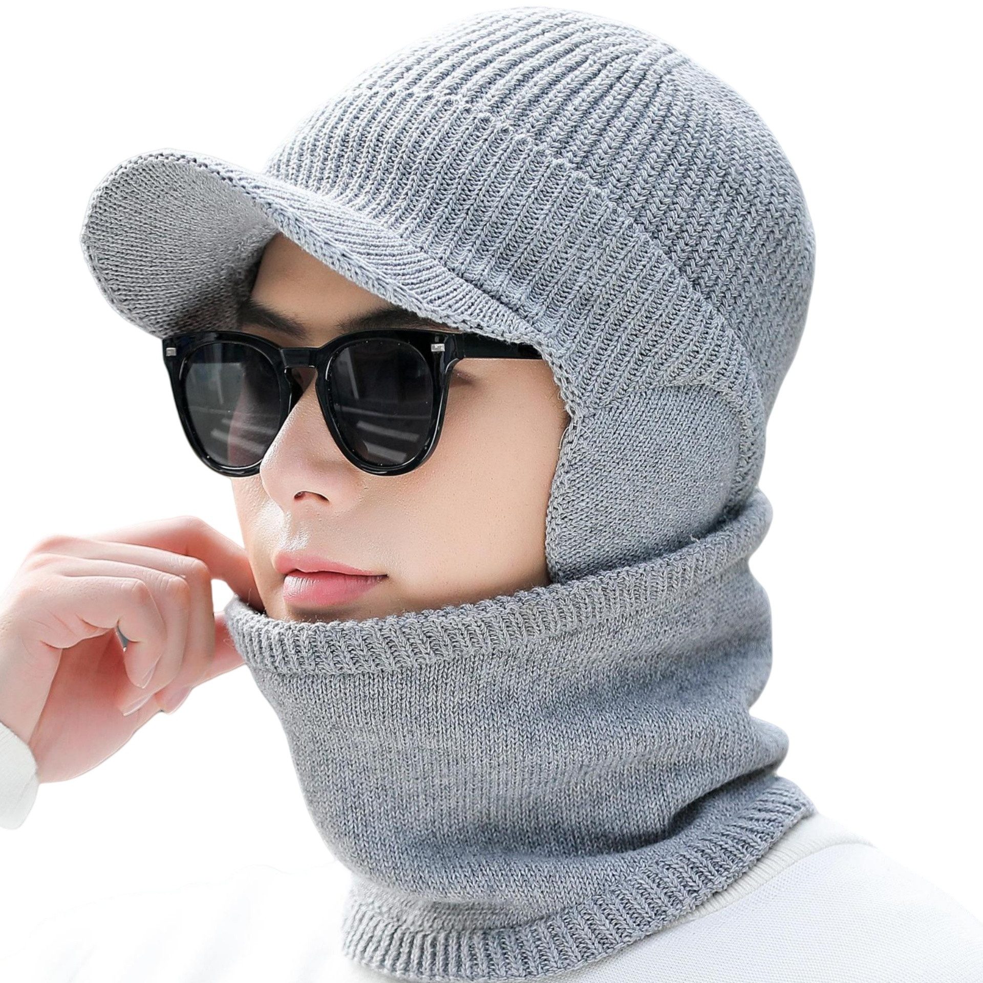 Coonoor Mütze & Schal 2 Stück Mütze Schal mit Ohrenklappen Sets für Herren Damen (Strick Gefüttert Beanie Mütze Baseballkappe Schal Wärmer) für Kaltes Wetter 2-in-1 Geschenk Set für den Winter