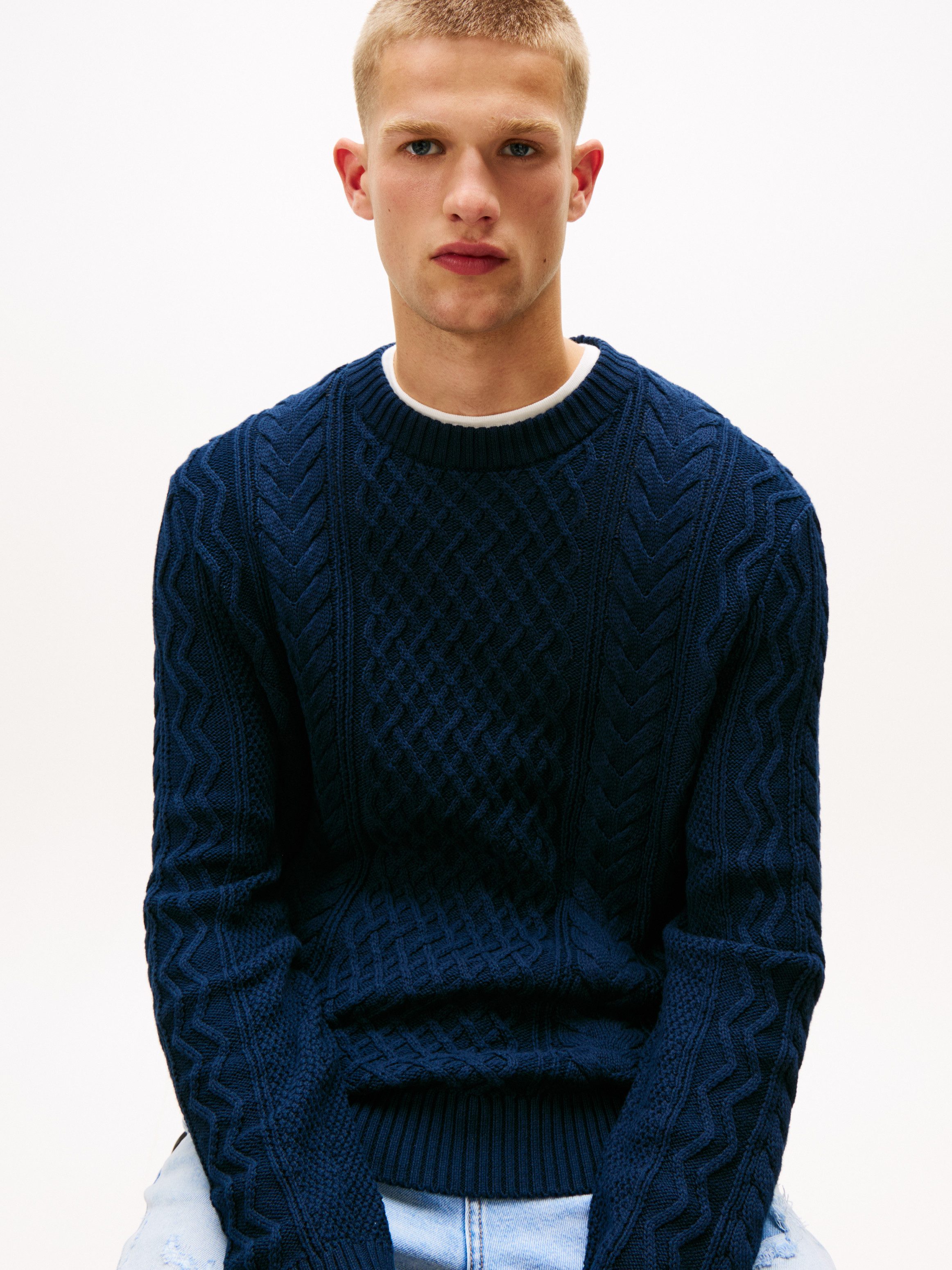 Tommy Jeans Strickpullover BADGE CABLE Slim Fit, Rundhals günstig online kaufen