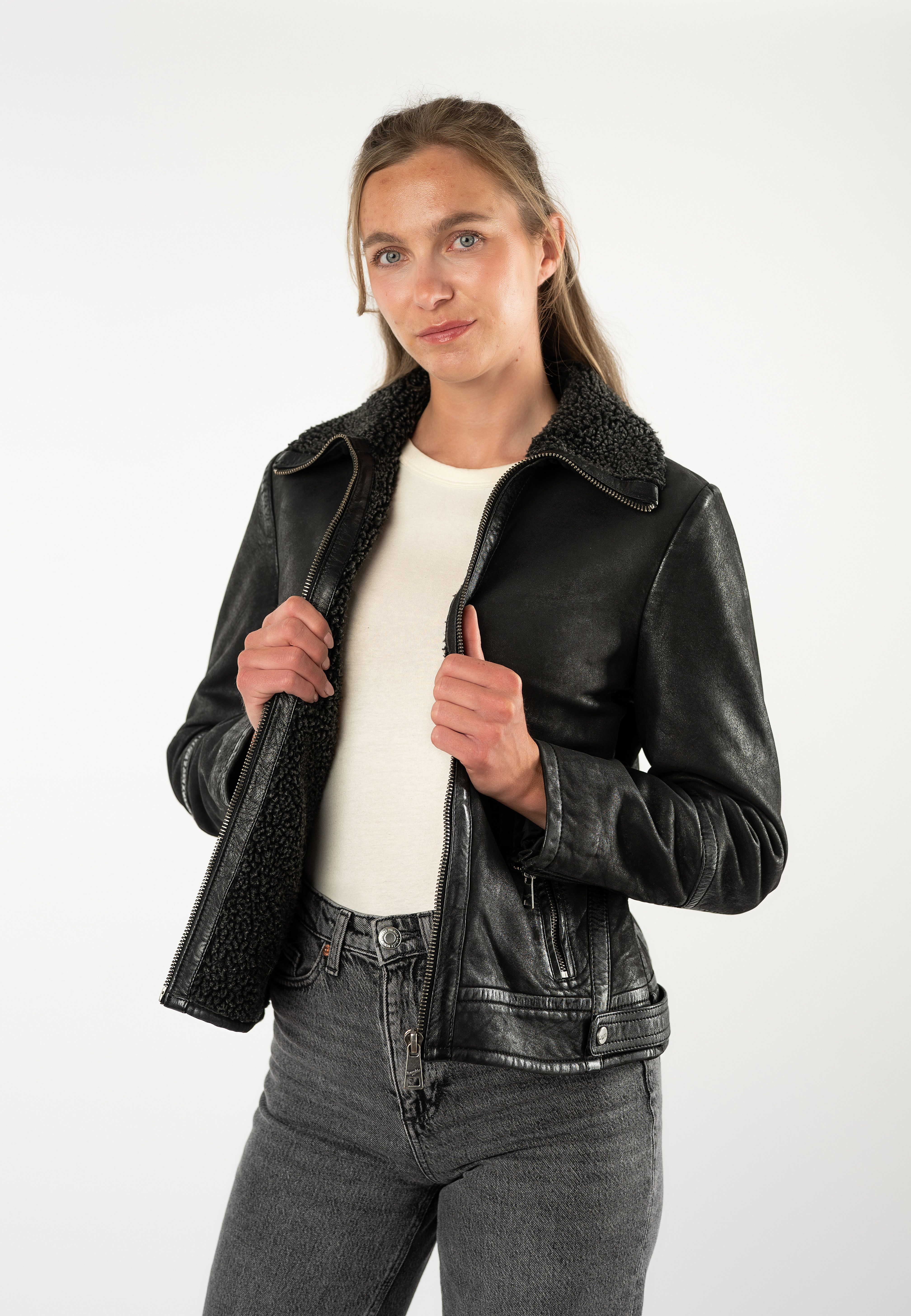 Mauritius Lederjacke MWIskra mit Teddyfell-Kragen – Bild 4 von 5