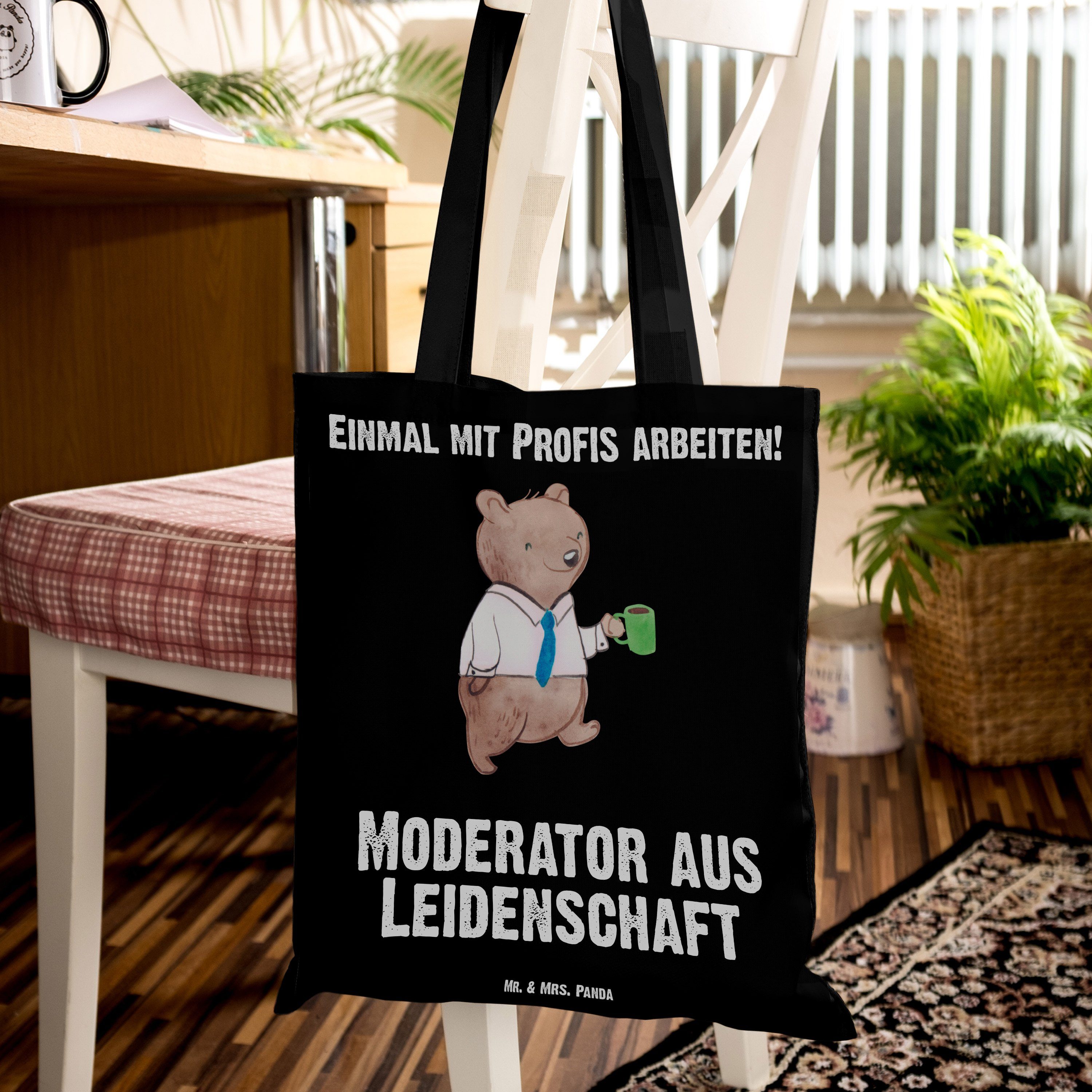 & Mrs. - Mr. - Tragetasche Moderator Panda aus Kollegi Leidenschaft Mitarbeiter, Geschenk, Schwarz (1-tlg)