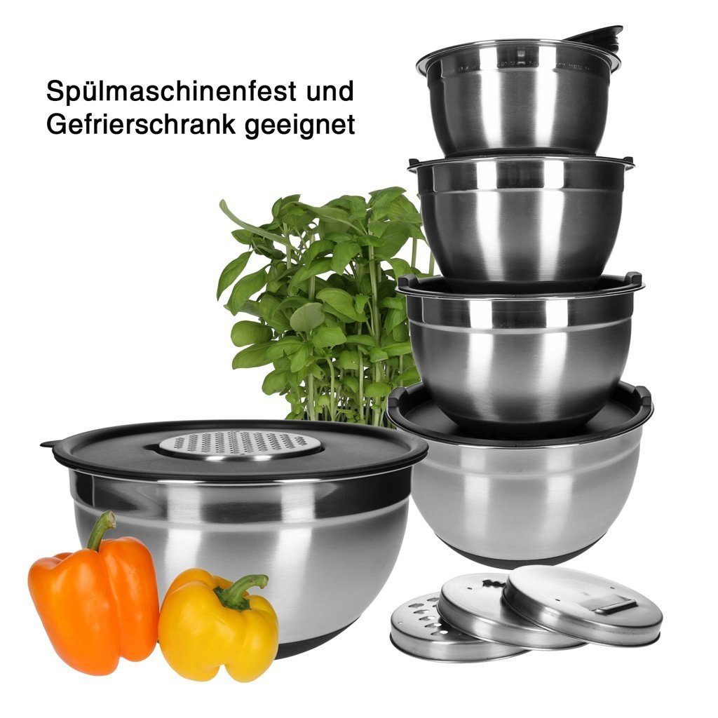 TP Rührschüssel Edelstahl Rührschüssel 18/10 inkl. Deckel und4 Gemüsereiben ohne Griff