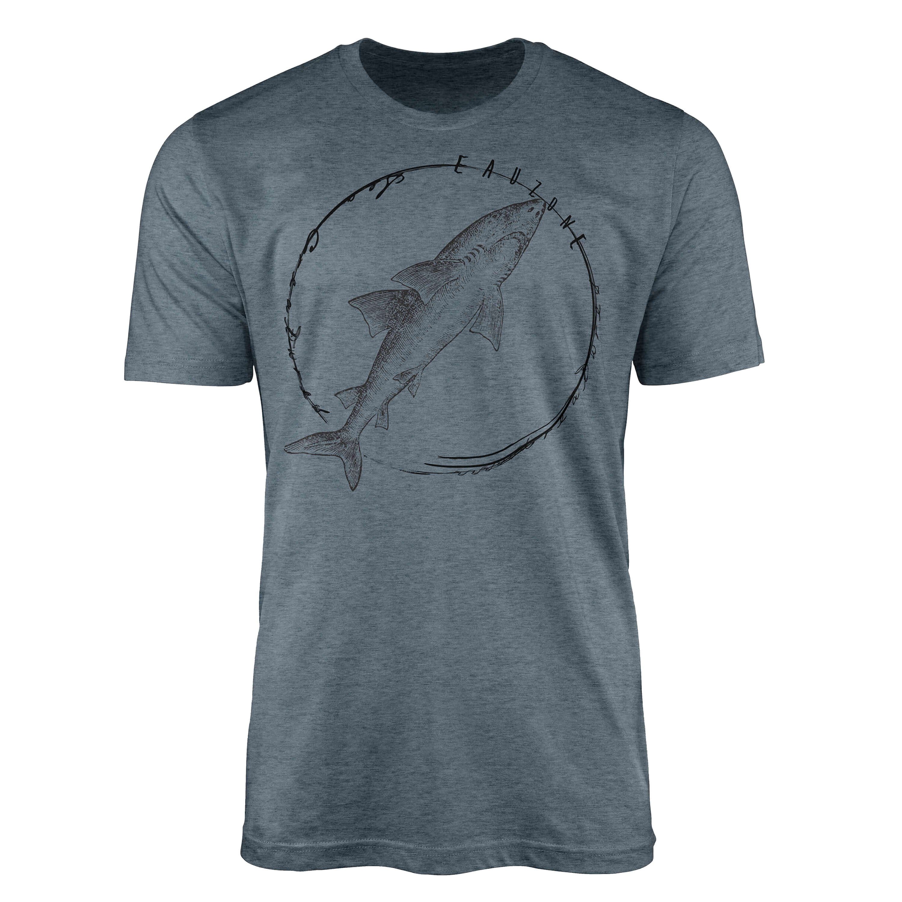 Sinus Art T-Shirt T-Shirt Tiefsee Fische - Serie: Sea Creatures, feine Struktur und sportlicher Schnitt / Sea 095 Indigo