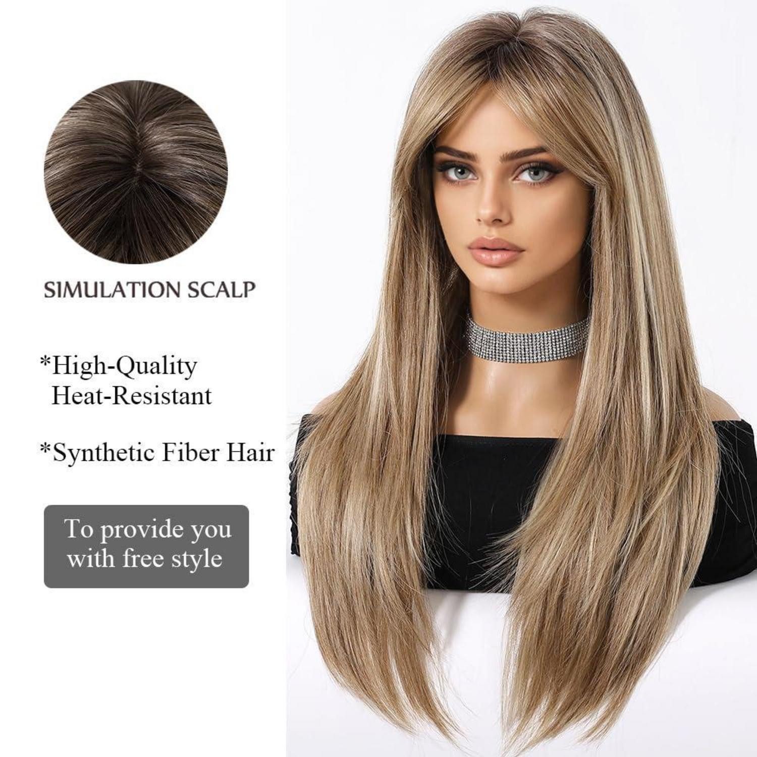 LuxusKollektion Kunsthaarperücke Ombre Blonde Lange Gerade Perücke mit Pony für Frauen inkl. Dunkle