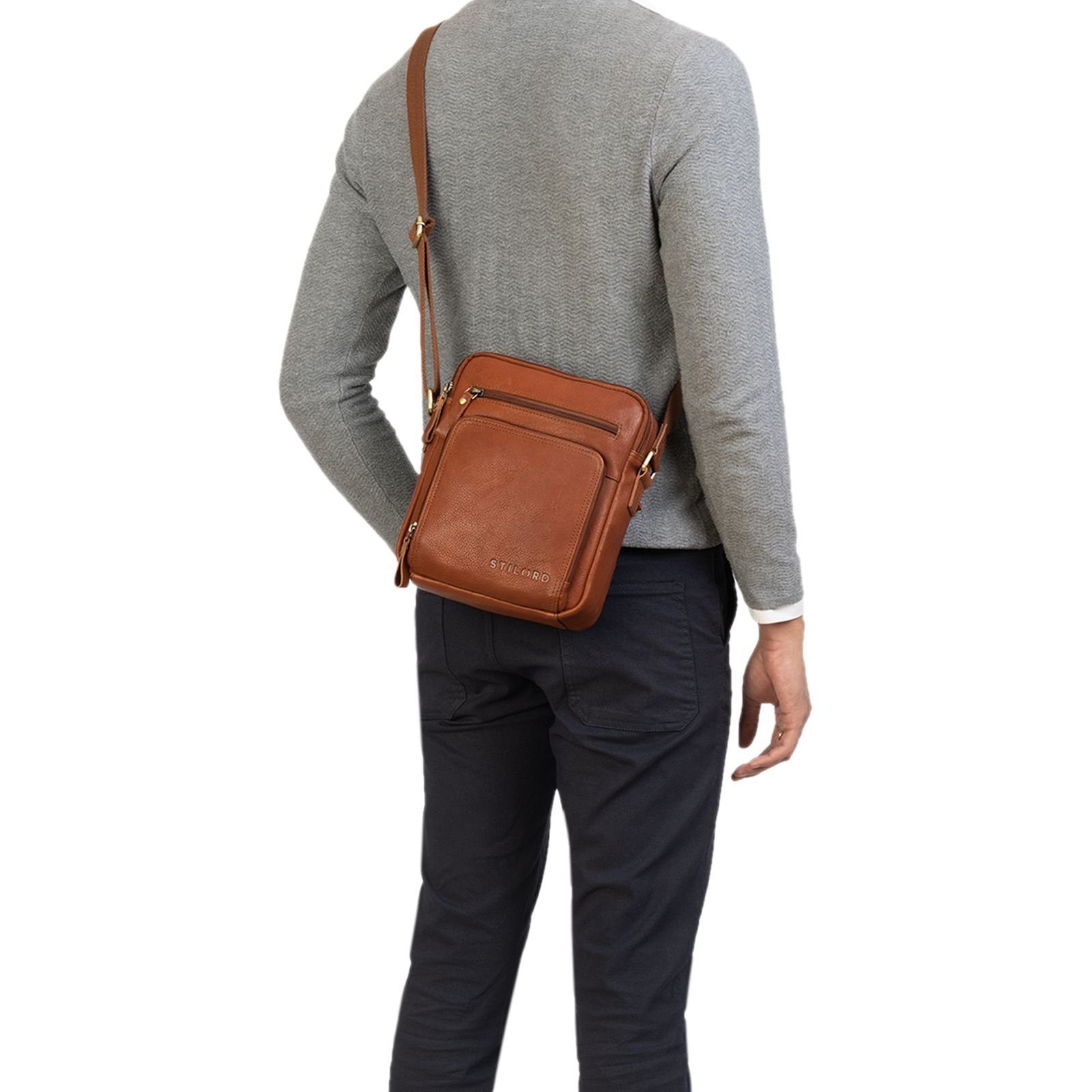 Kleine Umhängetasche - braun Messenger STILORD texas Bag Herren "Darius" Leder