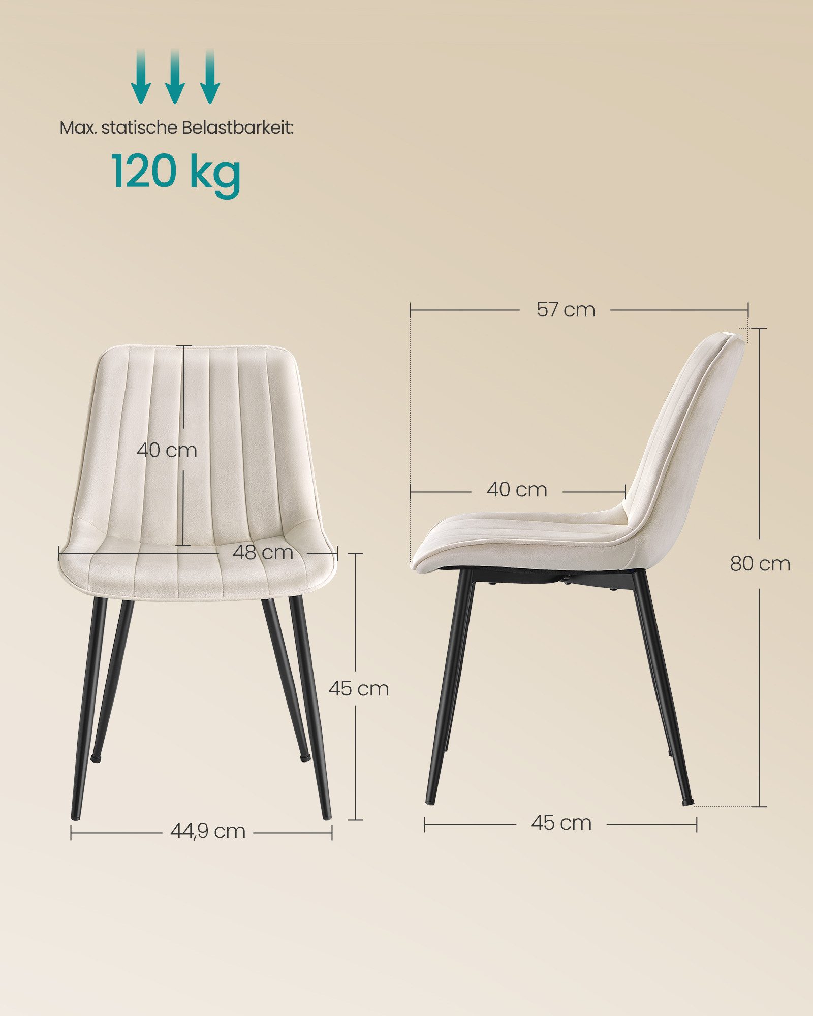 SONGMICS Esszimmerstuhl Küchenstuhl aus Samt, Polsterstuhl mit Armlehnen, Loungesessel (4 St), bis 120 kg belastbar, für Esszimmer, Küche, Stahlbeine, Polsterst – Bild 4 von 5