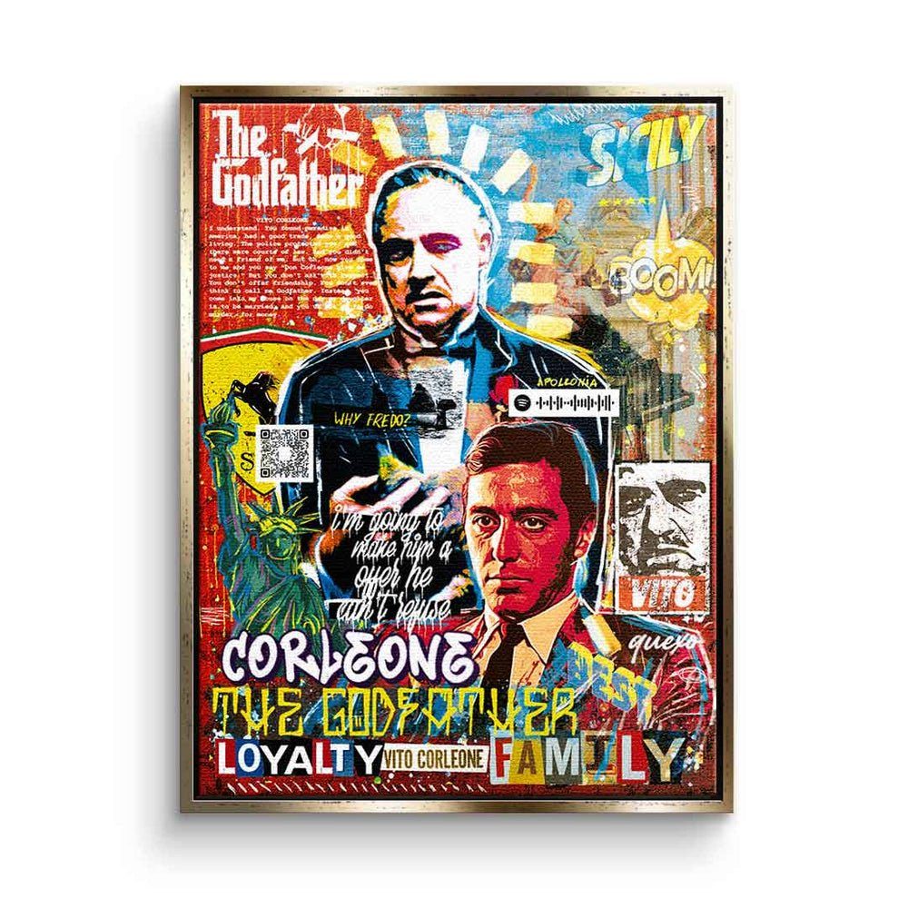 DOTCOMCANVAS® Leinwandbild, The Godfather Style Der Pate Leinwandbild Al Pacino Pop Art Collage goldener Rahmen