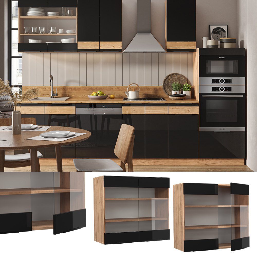 Vicco Glashängeschrank Fame-Line, Schwarz Hochglanz/Goldkraft Eiche, günstig online kaufen