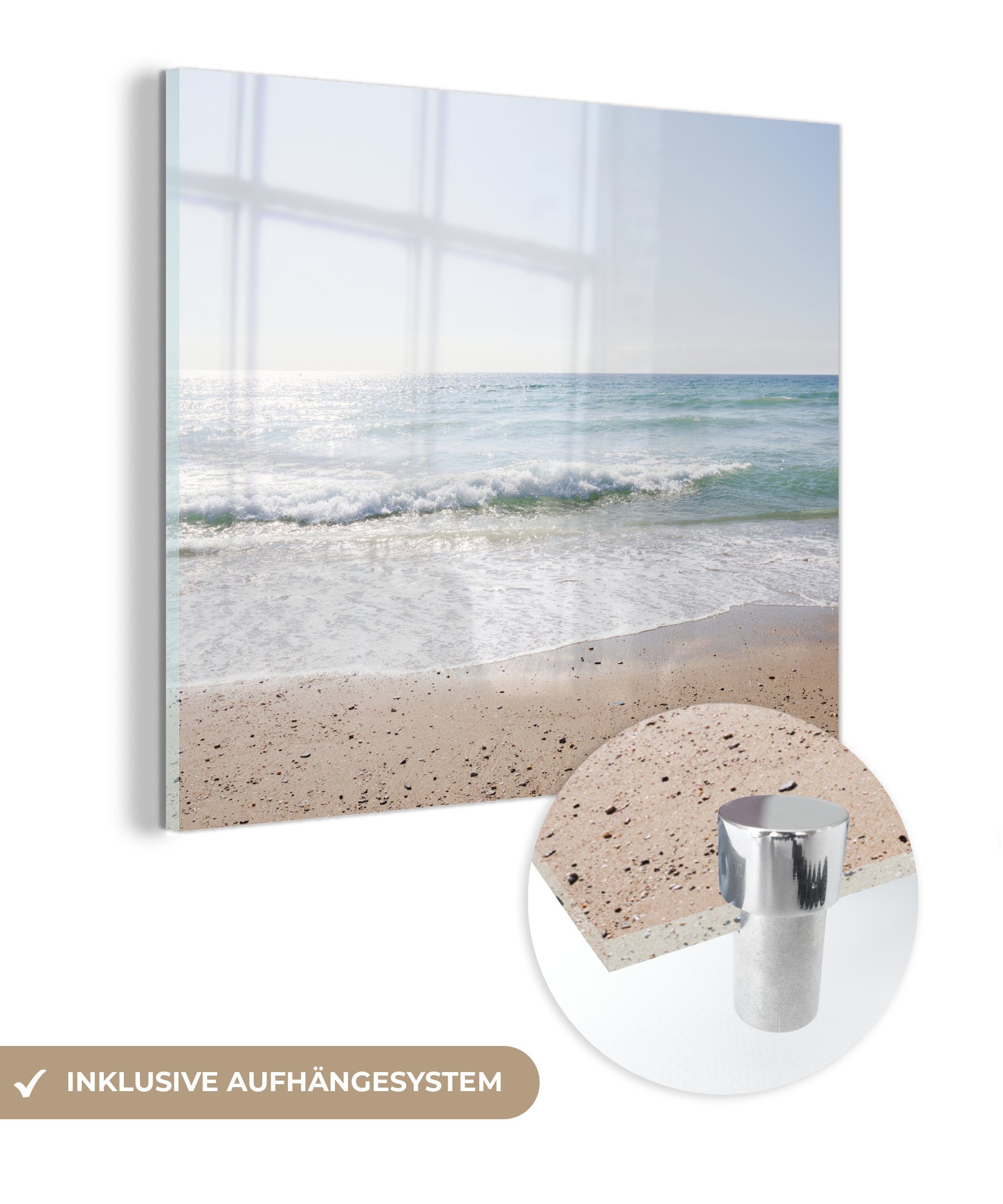 MuchoWow Acrylglasbild Strand - Wasser - Türkis, (1 St), Glasbilder - Bilder auf Glas Wandbild - Foto auf Glas - Wanddekoration