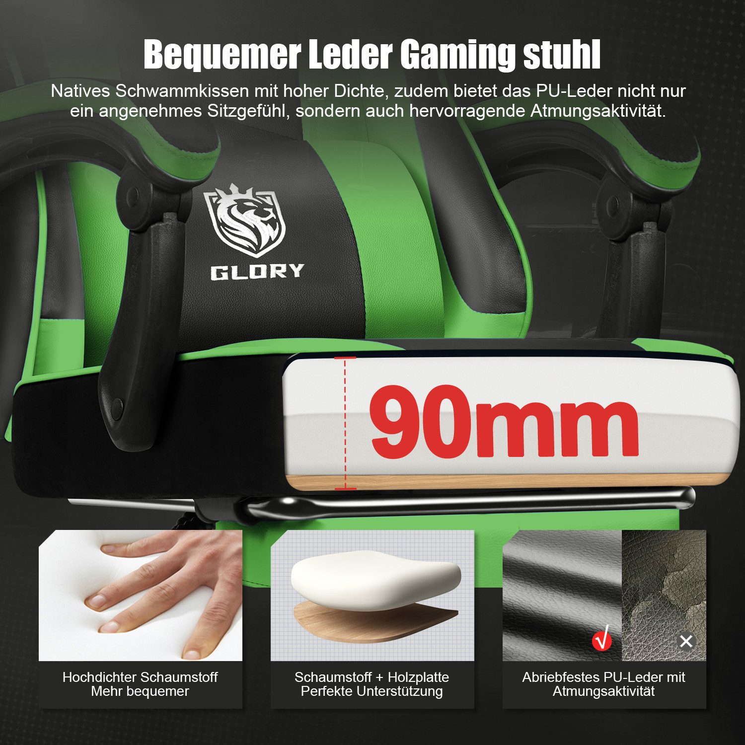 Hiazurm Gaming-Stuhl Gaming Stuhl Chair Gamer Sessel - Ergonomischer Gamer Stuhl (Tragkraft 150 Kg), Gamingstuhl mit Fußstütze Kopfstütze und Lordosenstütz PC S – Bild 4 von 5