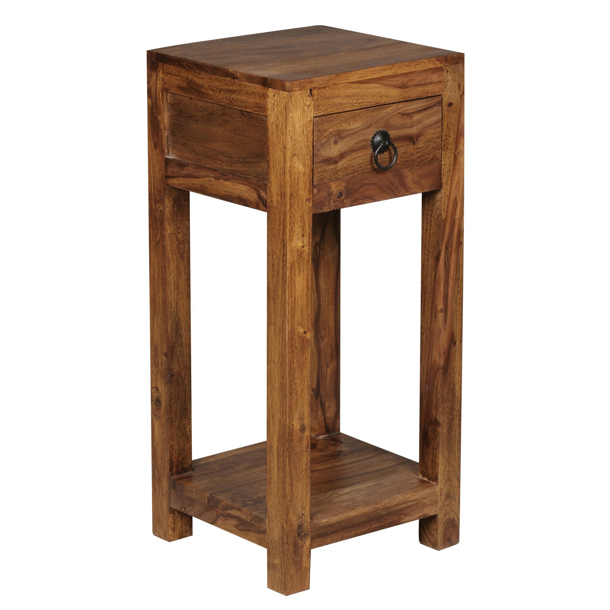 KADIMA DESIGN Beistelltisch Beistelltisch MUMBAI Massiv-Holz 68cm hoch Wohnzimmer-Tisch Holz, mit Schublade Design Landhaus-Stil Couchtisch