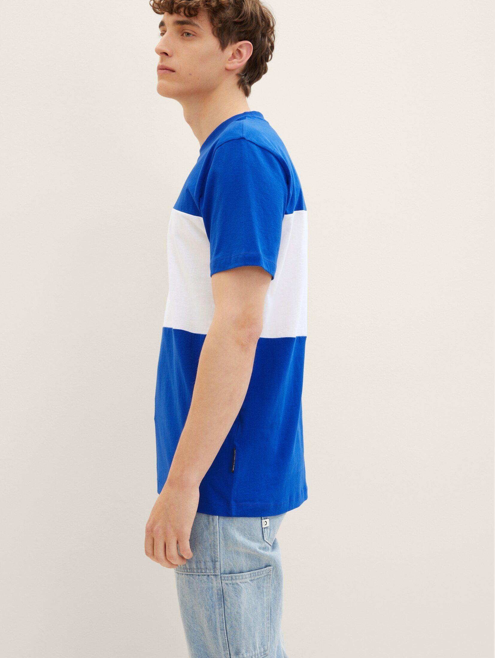 Denim T-Shirt T-Shirt royal TOM shiny blue Cutline TAILOR
