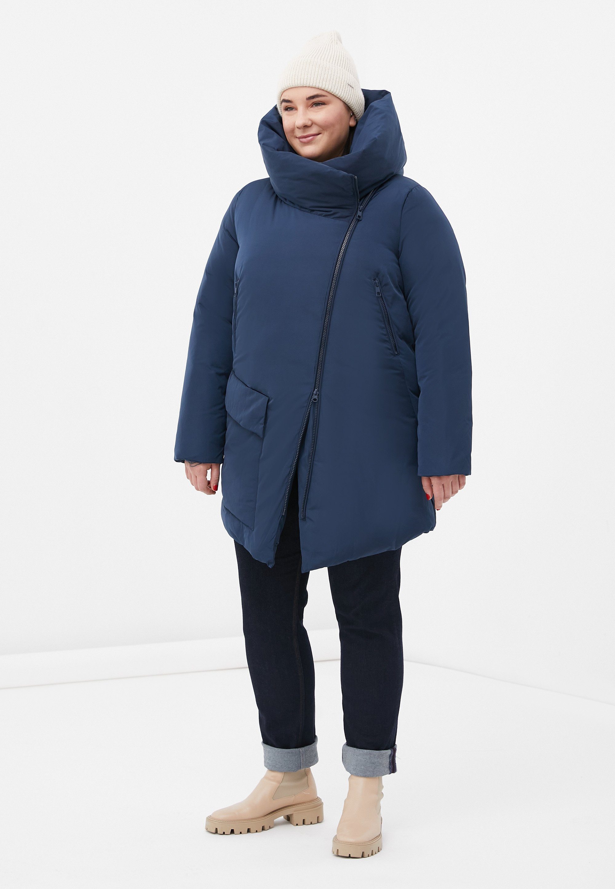 Finn Flare Daunenjacke Uni mit asymmetrischem Reißverschluss